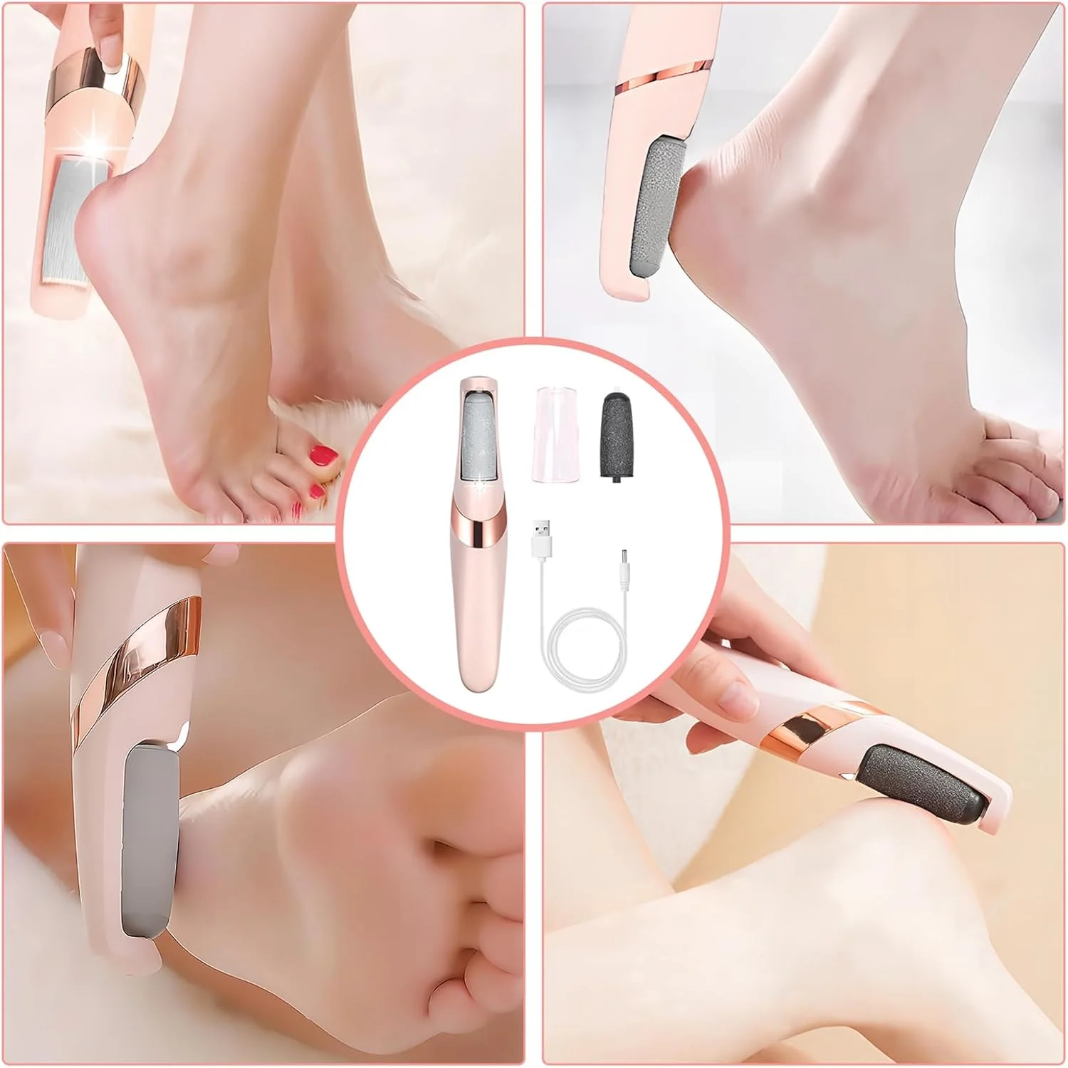 ست پدیکور برقی از بین برنده پینه پا، دستگاه برقی قابل شارژ برای از بین بردن پینه برای پاشنه های ترک خورده، پوست مرده، سفت و ترک خورده