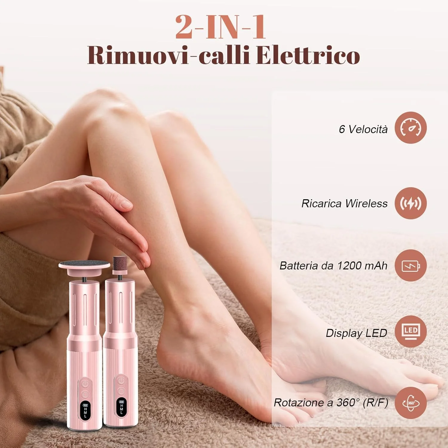 سوهان برقی پینه Robofun 2025 با نمایشگر LED، ست حرفه ای 2 در 1 شامل سوهان پا و پولیش ناخن، 6 سرعت، ست مراقبت از پا برای پوست های مرده و سخت - صورتی