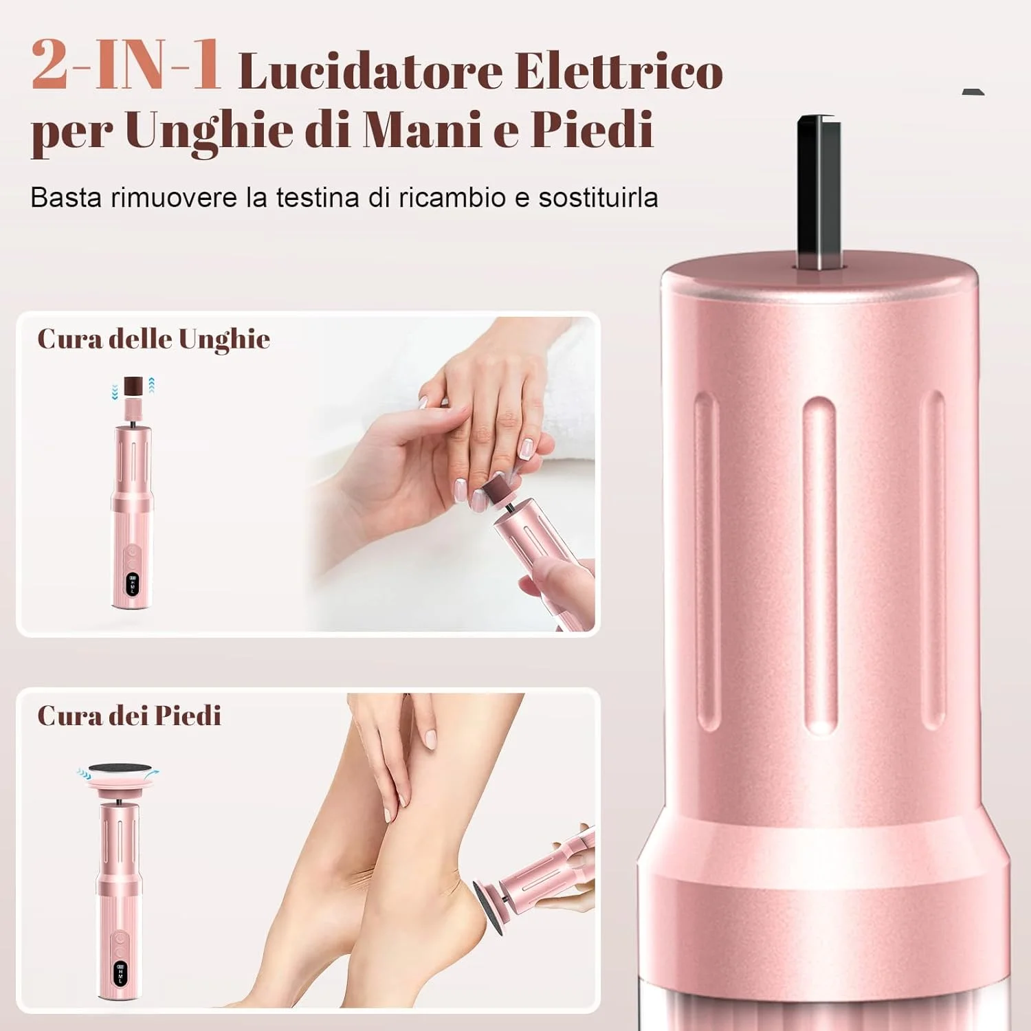 سوهان برقی پینه Robofun 2025 با نمایشگر LED، ست حرفه ای 2 در 1 شامل سوهان پا و پولیش ناخن، 6 سرعت، ست مراقبت از پا برای پوست های مرده و سخت - صورتی