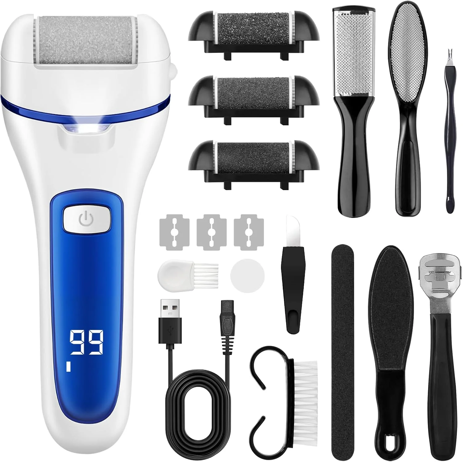 سوهان برقی پینه SOARFLY، سوهان برقی پینه پا با 3 غلتک تعویضی و 2 سرعت، دستگاه ضد آب IPX7 حذف پینه پا، قابل شارژ برای مراقبت از پا و دست، آبی سوهان برقی پینه SOARFLY، سوهان برقی پینه پا با 3 غلتک تعویضی و 2 سرعت، دستگاه ضد آب IPX7 حذف پینه پا، قابل شارژ برای مراقبت از پا و دست، آبی