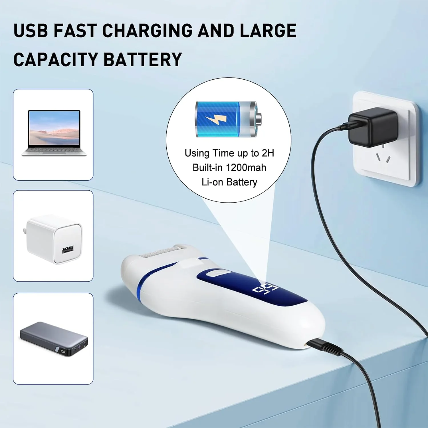 سوهان برقی پینه SOARFLY، سوهان برقی پینه پا با 3 غلتک تعویضی و 2 سرعت، دستگاه ضد آب IPX7 حذف پینه پا، قابل شارژ برای مراقبت از پا و دست، آبی