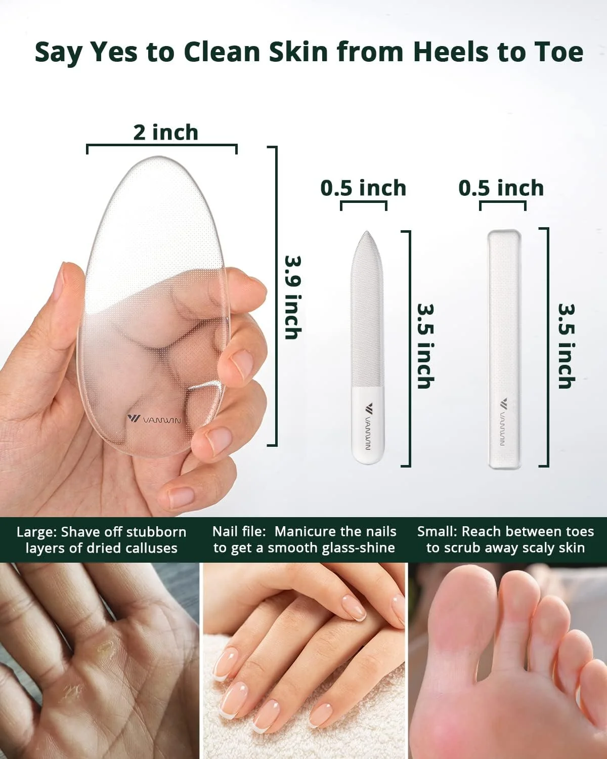 سوهان شیشه ای پا VANWIN، از بین برنده پینه پا، اسکرابر پا از بین برنده پوست مرده با ذرات نانو میکرو سایشی، سوهان پاشنه پا، از بین برنده پوست سخت، ابزار پدیکور مراقبت از پا روی پاهای مرطوب و خشک