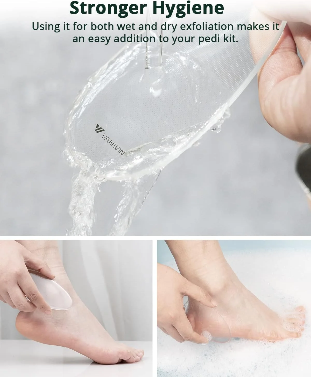 سوهان شیشه ای پا VANWIN، از بین برنده پینه پا، اسکرابر پا از بین برنده پوست مرده با ذرات نانو میکرو سایشی، سوهان پاشنه پا، از بین برنده پوست سخت، ابزار پدیکور مراقبت از پا روی پاهای مرطوب و خشک