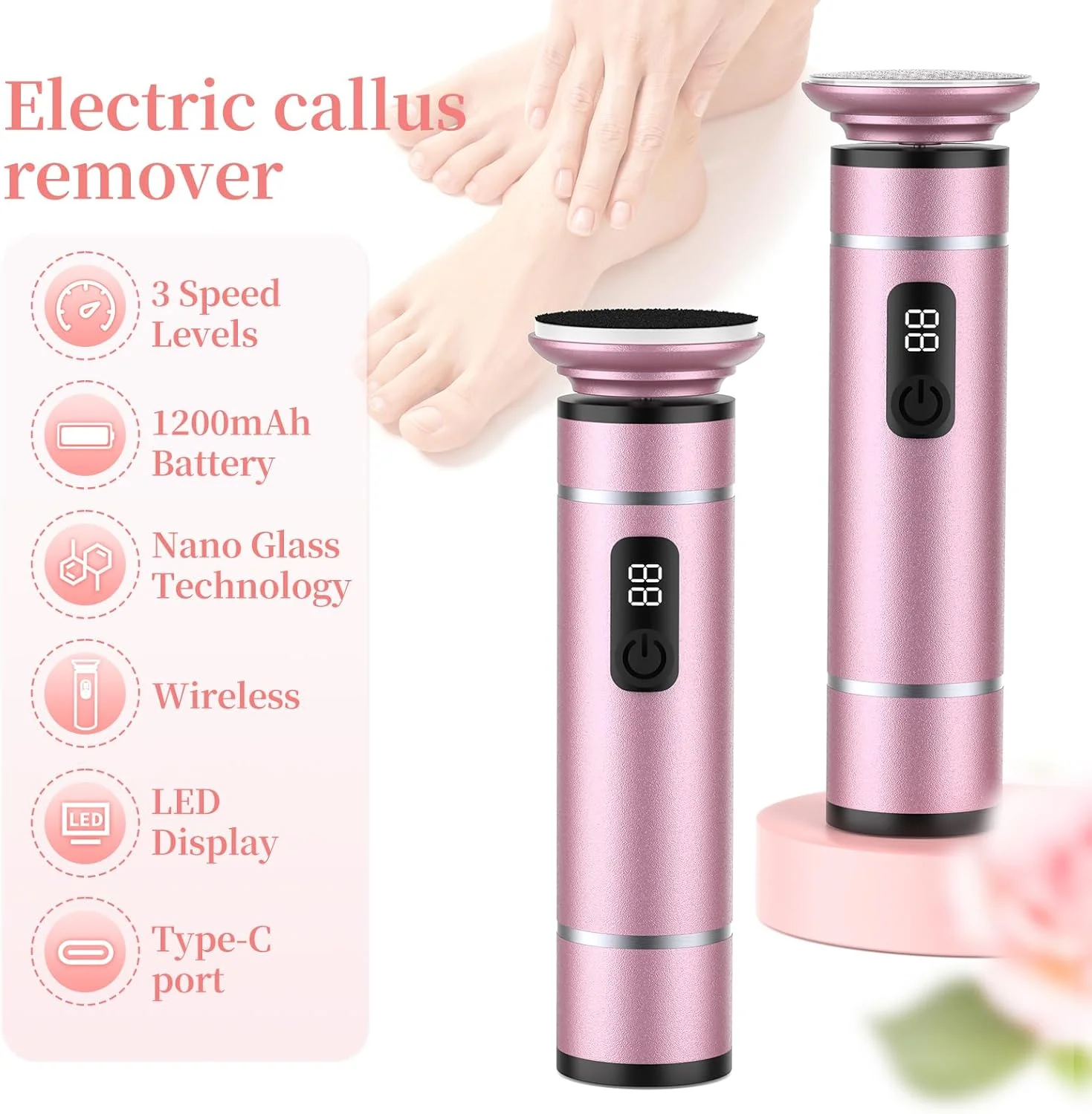 سوهان برقی پا یوتلیت، از بین برنده پوست سخت بدون سیم، ابزار حرفه ای پدیکور، سمباده برقی پا برای از بین بردن پوست مرده و پینه های ترک خورده