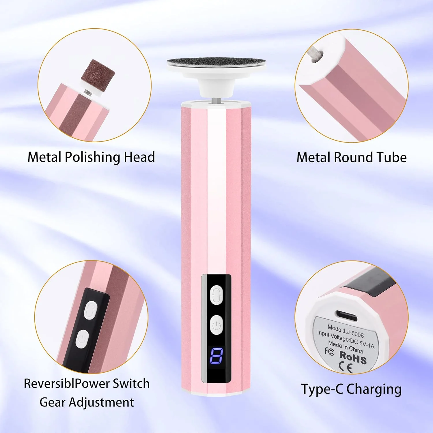 سوهان برقی پدیکور Whsdo - دارای 9 سرعت، سمباده پا به همراه دیسک های سمباده ای تعویضی، ابزار پدیکور و مانیکور شارژی و مناسب برای از بین بردن پوست های مرده، خشک، ترک خورده و پینه بسته