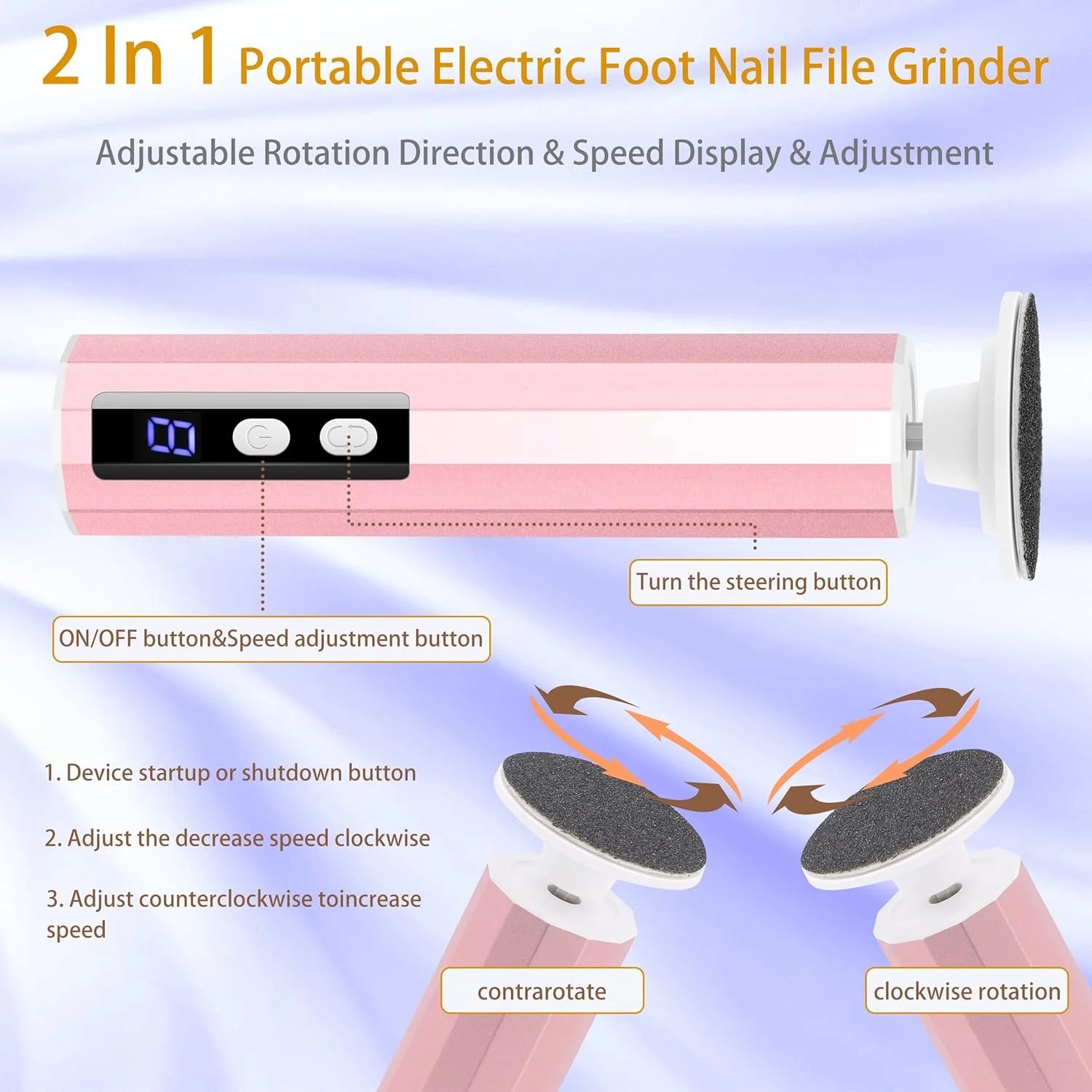 سوهان برقی پدیکور Whsdo - دارای 9 سرعت، سمباده پا به همراه دیسک های سمباده ای تعویضی، ابزار پدیکور و مانیکور شارژی و مناسب برای از بین بردن پوست های مرده، خشک، ترک خورده و پینه بسته