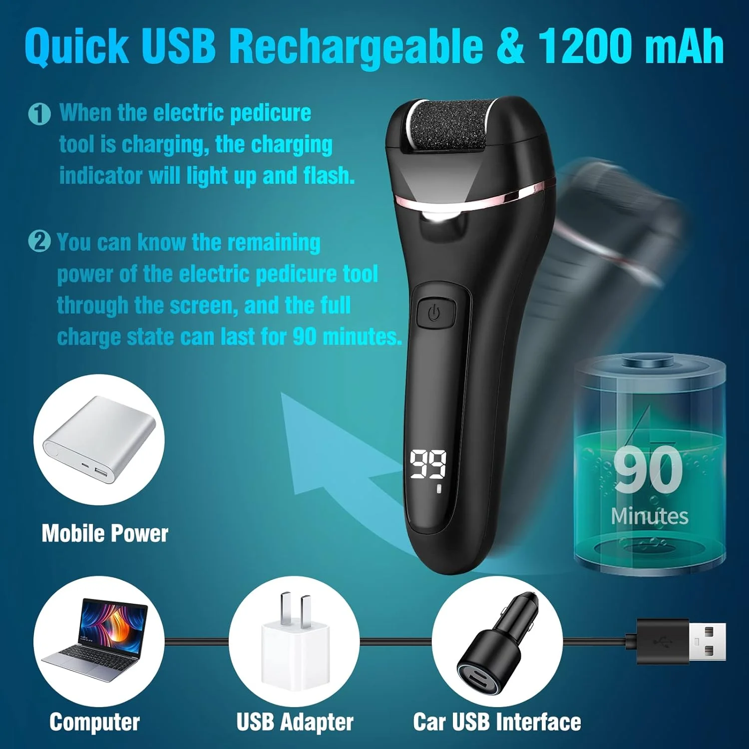 سوهان برقی پدیکور یوییکی برای از بین بردن پینه پا، اسکرابر برقی پا برای از بین بردن پوست مرده، ست پدیکور 16 در 1 برای پوست مرده و پاشنه ترک خورده یا دست های زبر با 3 سری غلتکی 2 سرعته (مشکی)