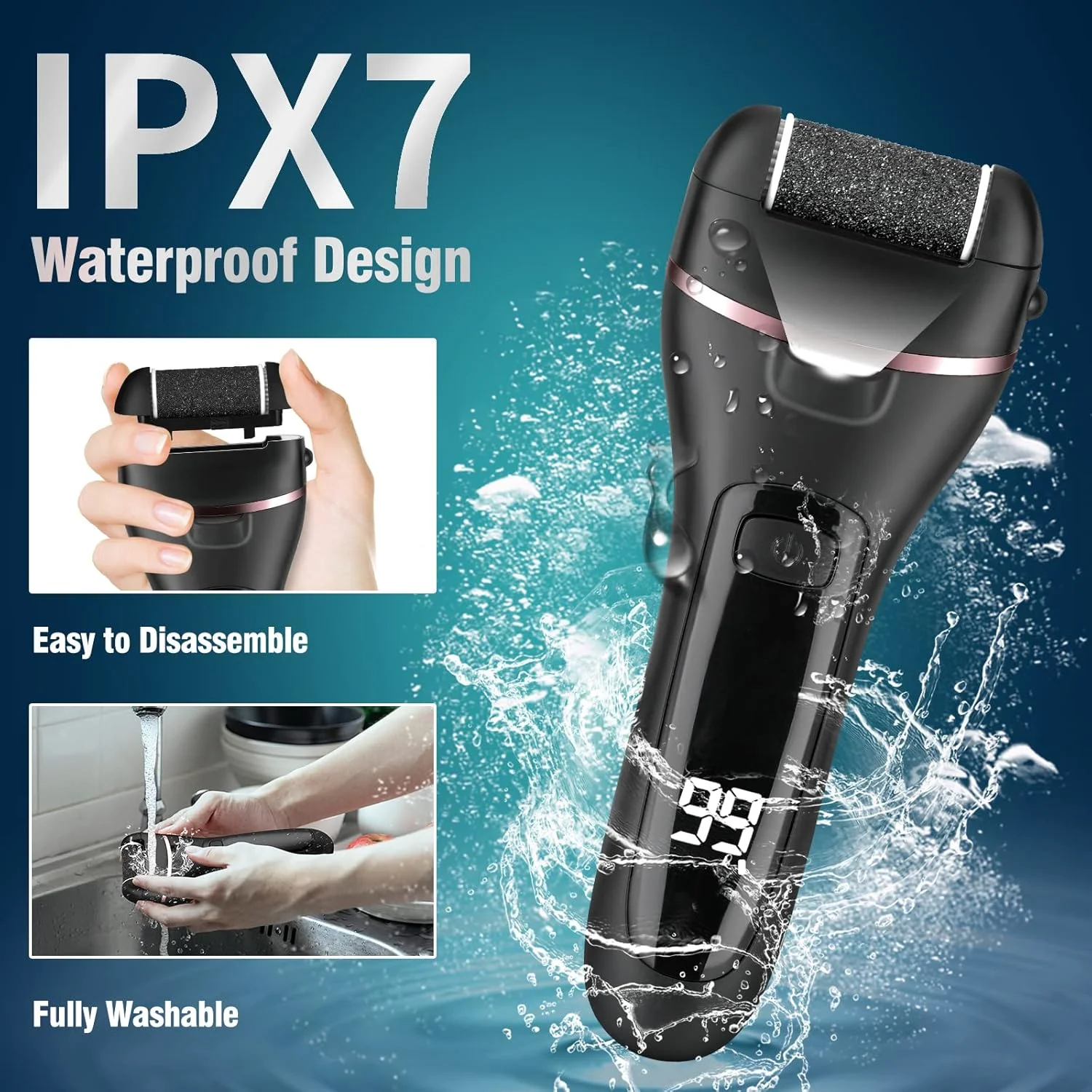 سوهان برقی پدیکور یوییکی برای از بین بردن پینه پا، اسکرابر برقی پا برای از بین بردن پوست مرده، ست پدیکور 16 در 1 برای پوست مرده و پاشنه ترک خورده یا دست های زبر با 3 سری غلتکی 2 سرعته (مشکی)