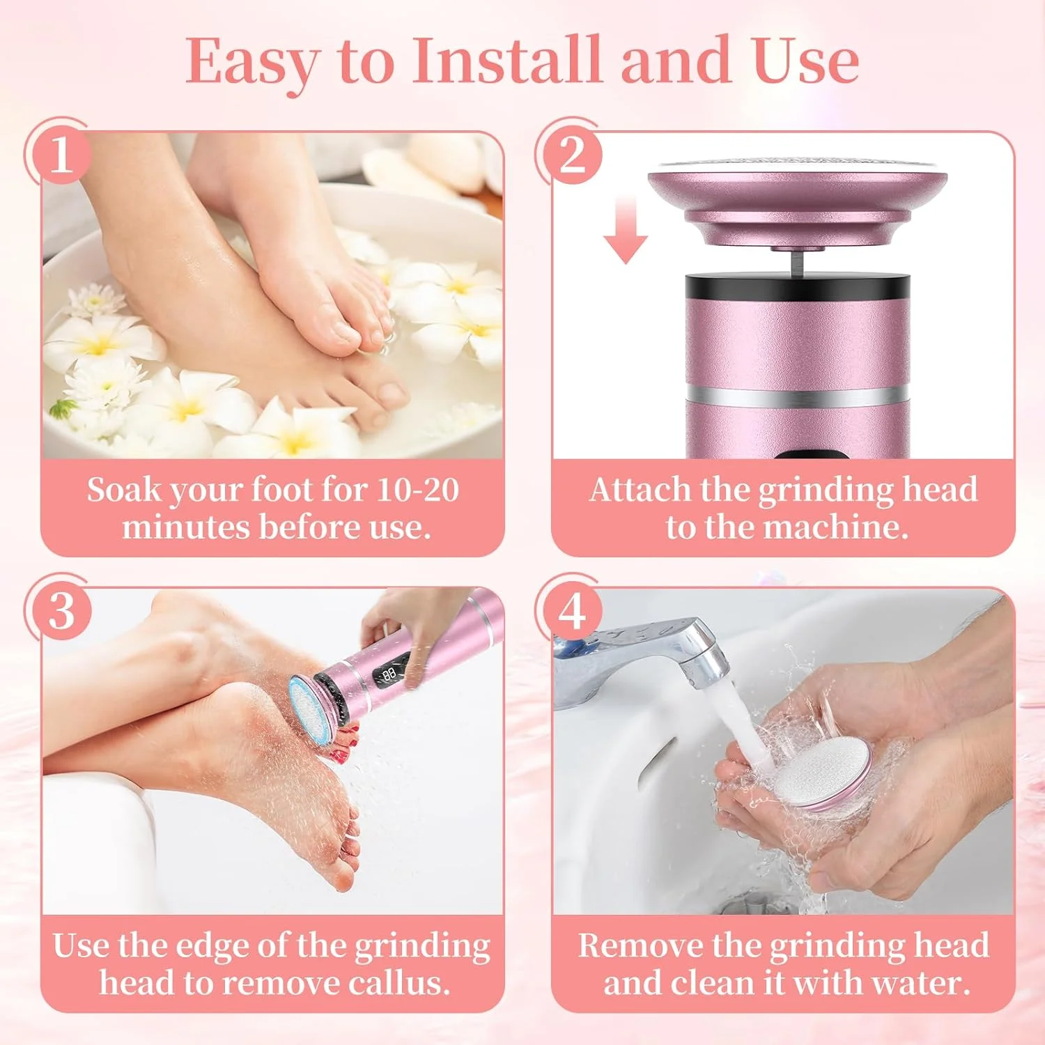 سوهان برقی پا یوتلیت، از بین برنده پوست سخت بدون سیم، ابزار حرفه ای پدیکور، سمباده برقی پا برای از بین بردن پوست مرده و پینه های ترک خورده