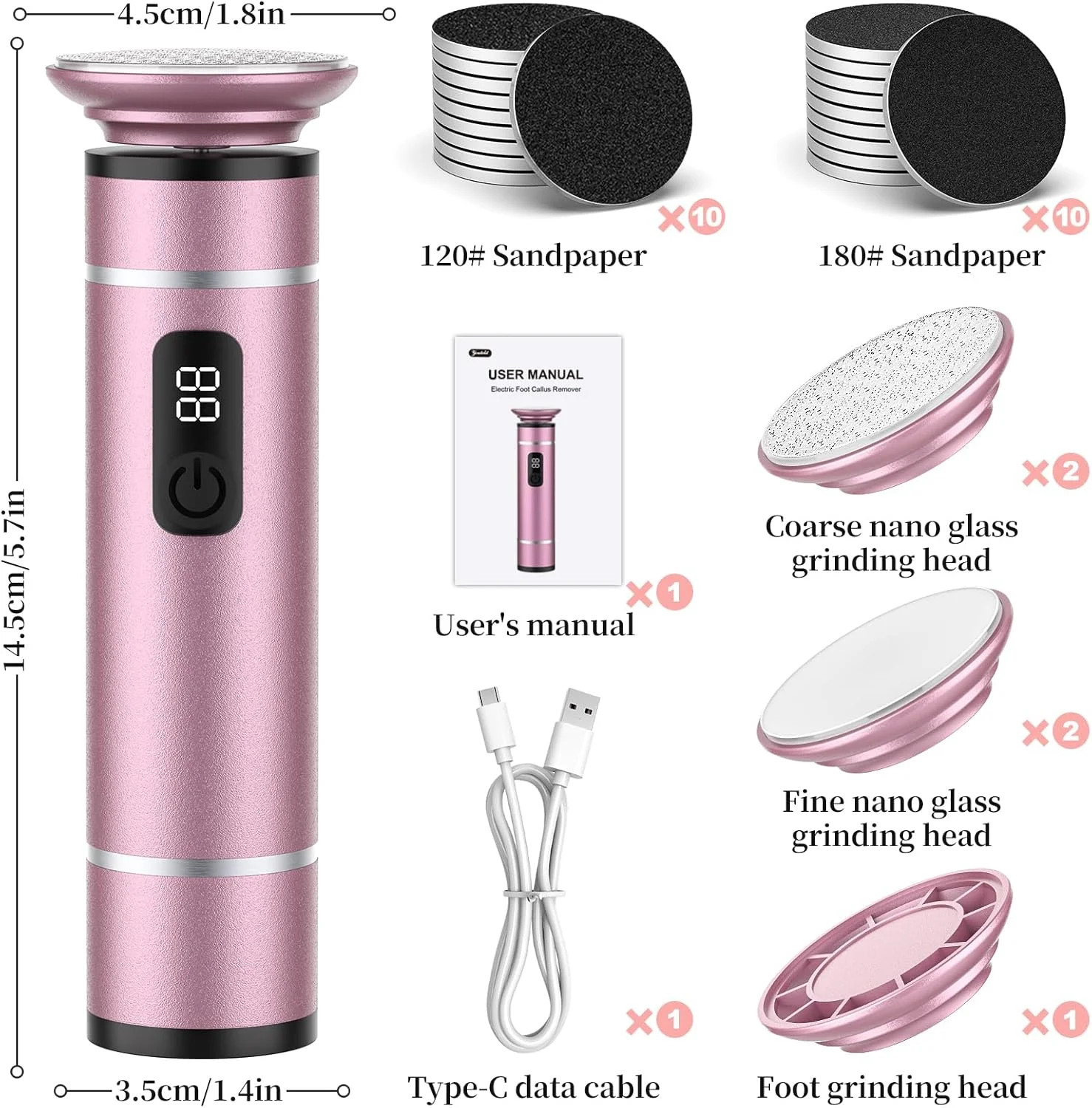 سوهان برقی پا یوتلیت، از بین برنده پوست سخت بدون سیم، ابزار حرفه ای پدیکور، سمباده برقی پا برای از بین بردن پوست مرده و پینه های ترک خورده