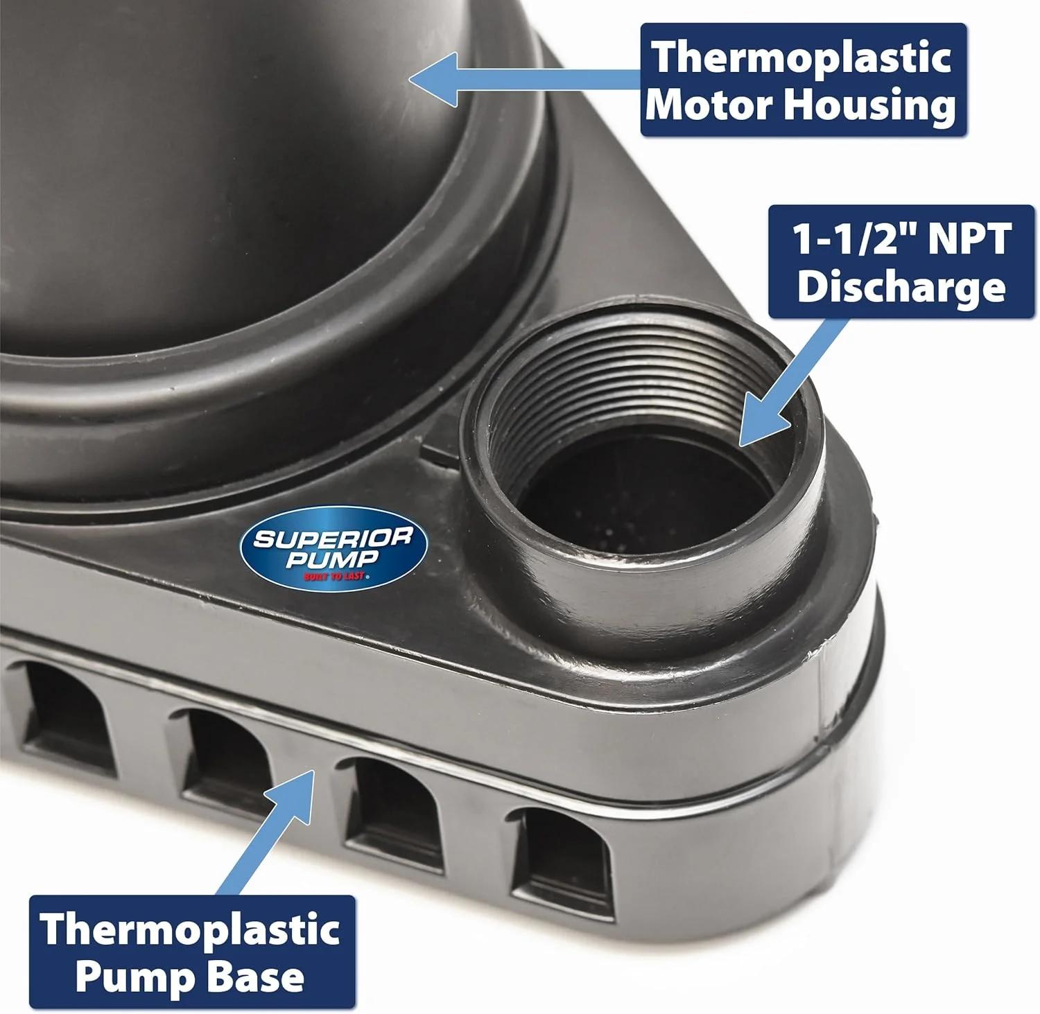 پمپ مستغرق لجن کش ترموپلاستیک ½ اسب بخار Superior Pump 92572 با سوئیچ شناور عمودی