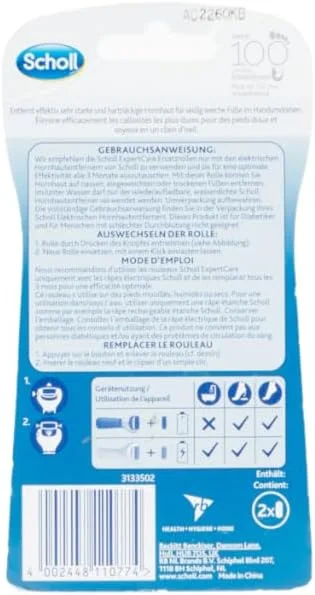 غلطک های یدکی Scholl Expertcare برای پاشنه پا، بسته پرکننده برای دستگاه از بین برنده پینه برقی Scholl، با ذرات الماس، 2 غلطک