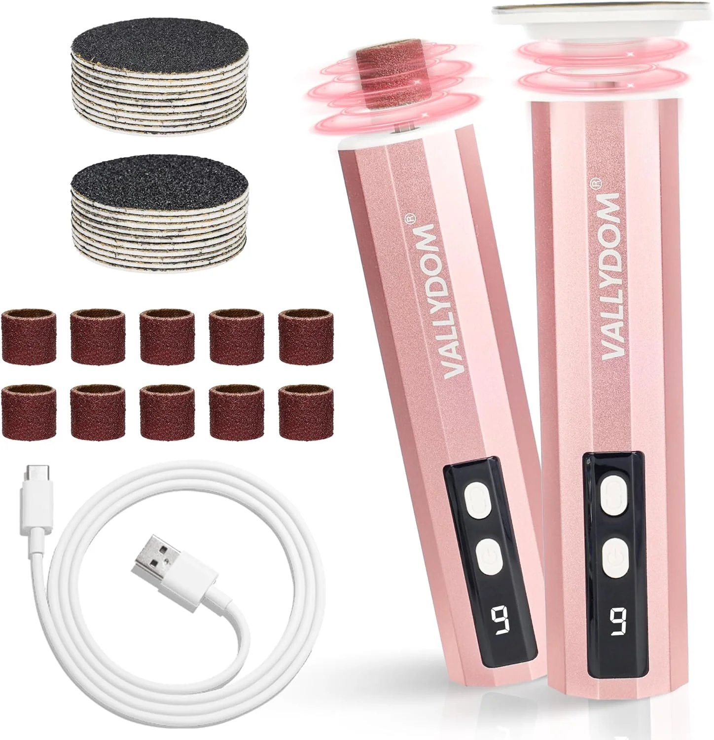 سوهان برقی پدیکور والی دام - 9 سرعت قابل تنظیم، سوهان برقی 2 در 1 پا با دیسک سمباده ای، ابزار پدیکور قابل شارژ برای از بین بردن پوست سخت پا، سوهان پدیکور قابل حمل (رزگلد)