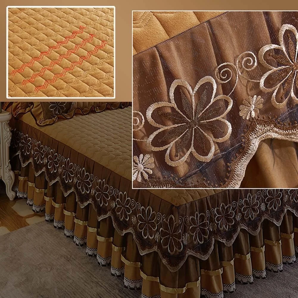 ست روتختی دامن چین دار 3 تکه، ملحفه تخت با دامن، دامن تخت سایز کینگ، روتختی دامن چین دار، دامن تخت چین دار کامل، روکش دامن تخت، با 2 روبالشی (C,180x220CM/71x87in)