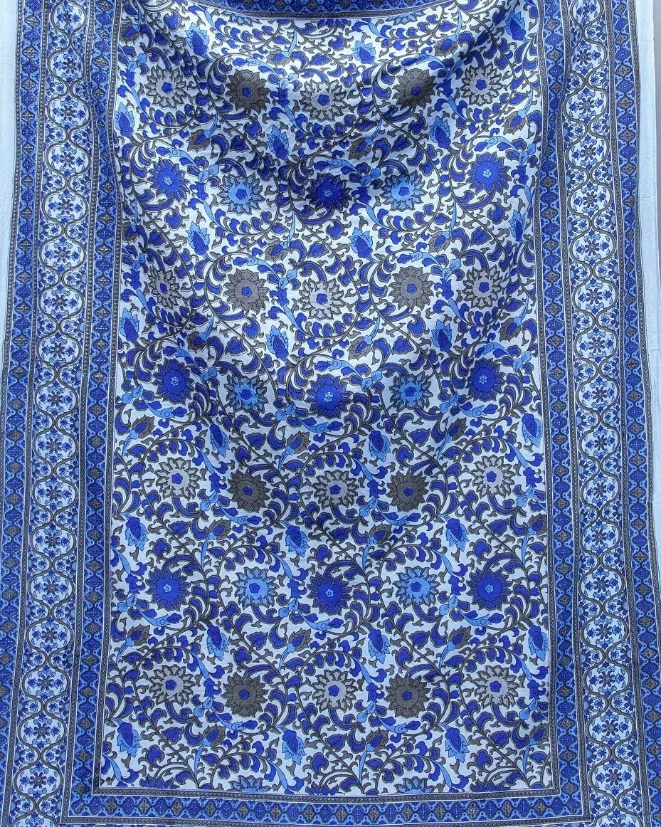 اندیا آرتز روتختی هندی India Arts طرح آفتابگردان نخی، آبی-خاکستری