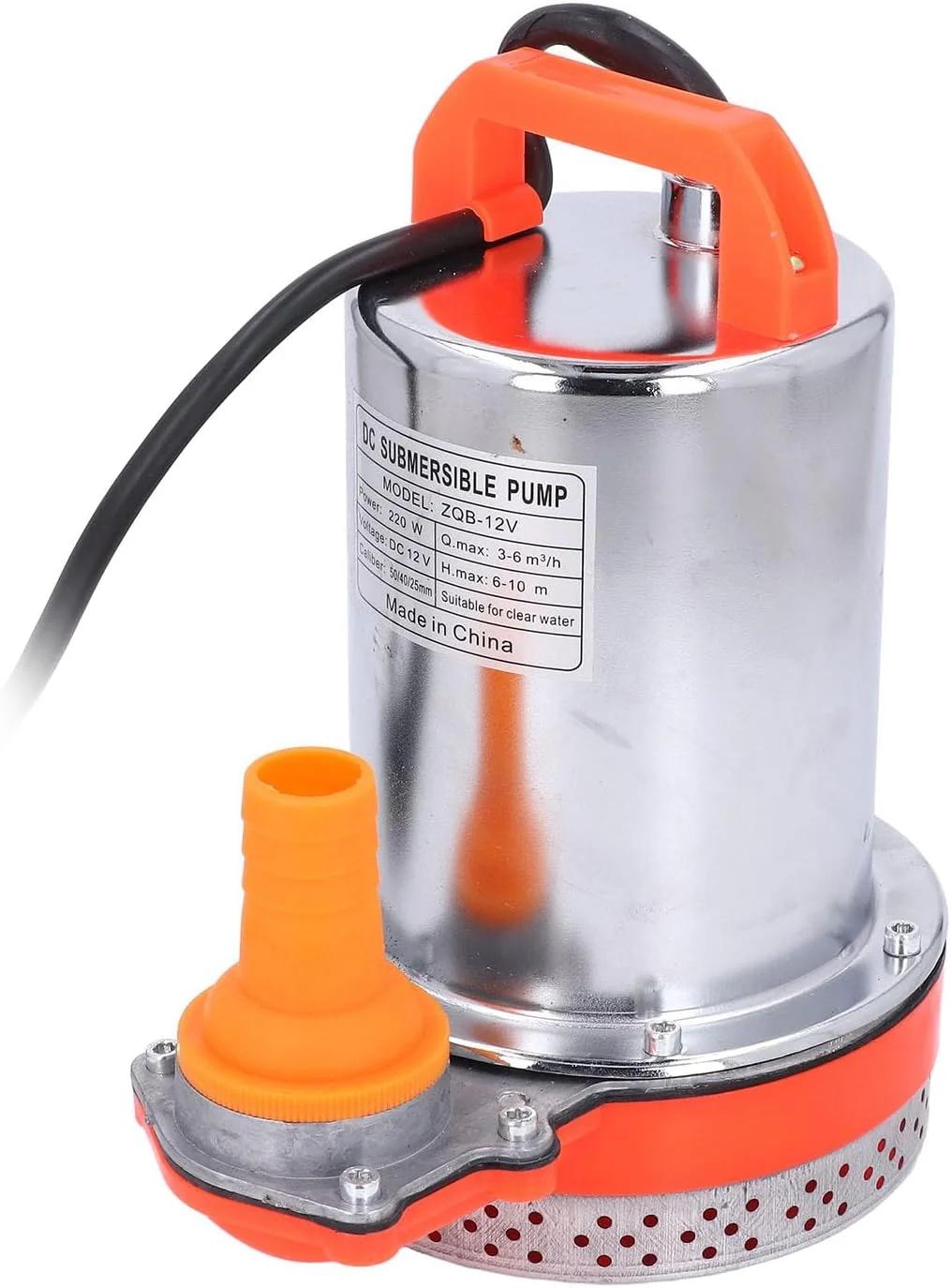 پمپ لجن کش استیل ضد زنگ Luocute، پمپ آب شناور DC12V 220W با جریان بالا با پورت خروجی 1 1.5 2 اینچی، انتقال پمپاژ آب برای استخر حوض قایق آبزی پروری