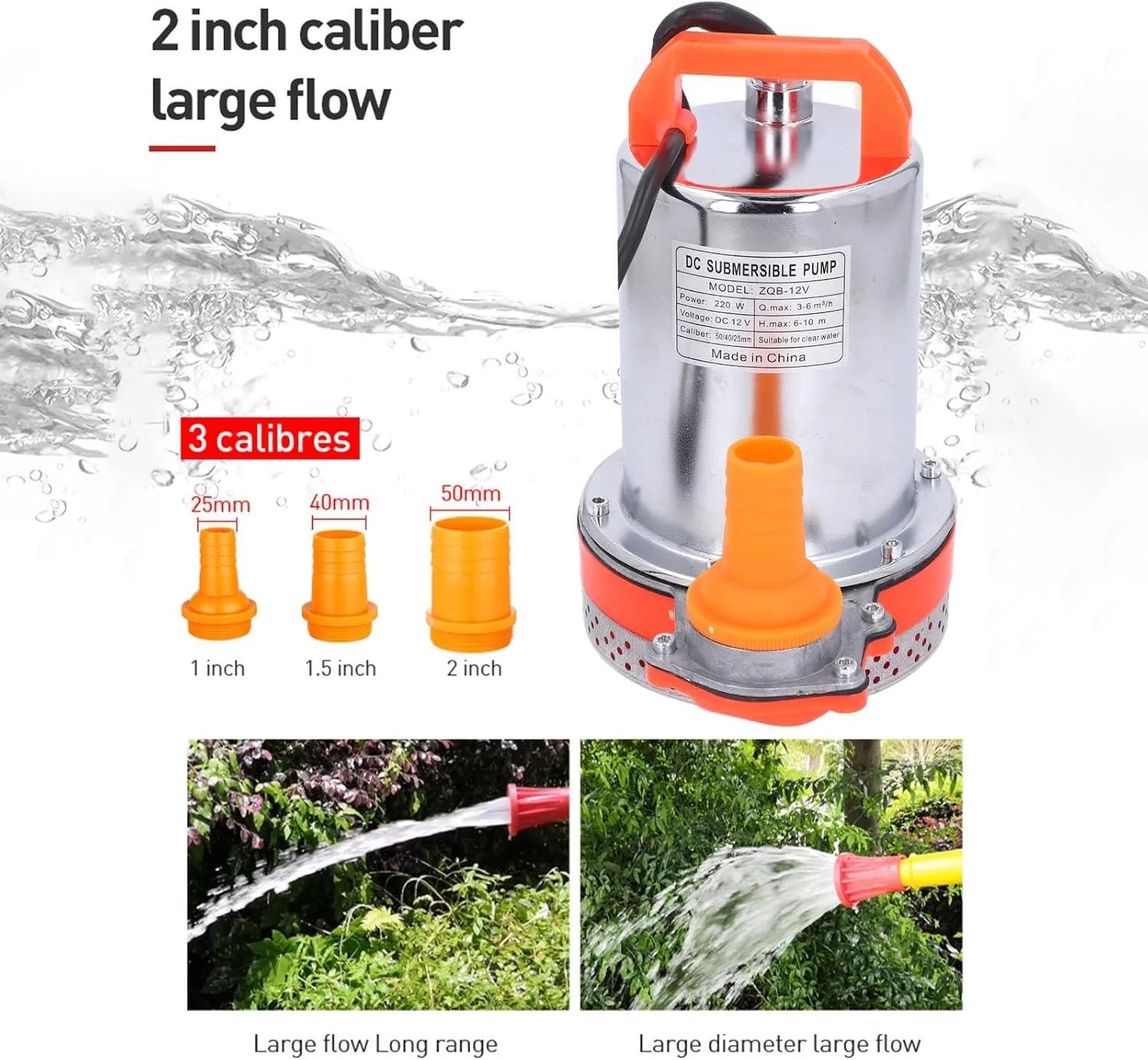 پمپ لجن کش استیل ضد زنگ Luocute، پمپ آب شناور DC12V 220W با جریان بالا با پورت خروجی 1 1.5 2 اینچی، انتقال پمپاژ آب برای استخر حوض قایق آبزی پروری