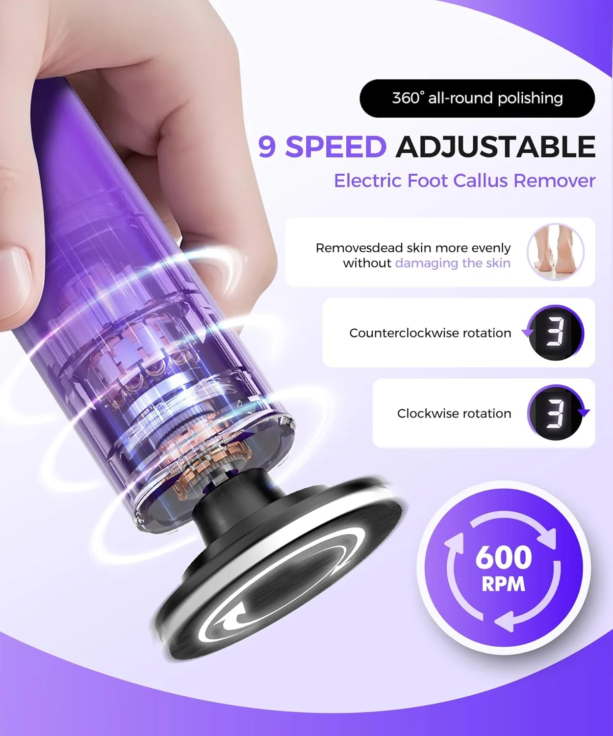 سوهان برقی پدیکور ZYOUO، شارژی و قابل حمل، دارای باتری 1800mAh، 1-9 درجه تنظیم سرعت، مناسب برای پدیکور، مراقبت از ناخن، استفاده در منزل و مسافرت سوهان برقی پدیکور ZYOUO، شارژی و قابل حمل، دارای باتری 1800mAh، 1-9 درجه تنظیم سرعت، مناسب برای پدیکور، مراقبت از ناخن، استفاده در منزل و مسافرت