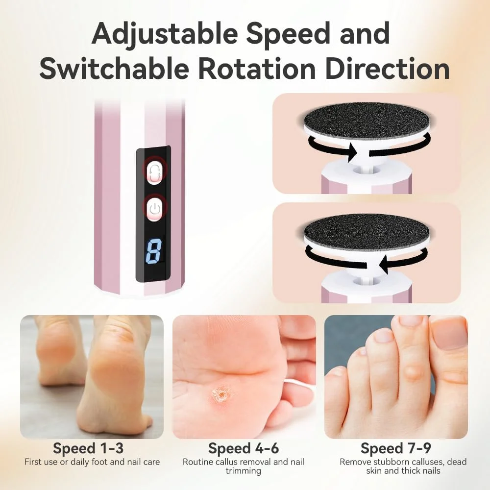 سوهان برقی پینه پا YUNRUO، 2 در 1، دارای 9 سرعت، ابزار پدیکور پا، ابزار سنگ پای سمباده ای جایگزین برای پوست مرده (رزگلد) سوهان برقی پینه پا YUNRUO، 2 در 1، دارای 9 سرعت، ابزار پدیکور پا، ابزار سنگ پای سمباده ای جایگزین برای پوست مرده (رزگلد)