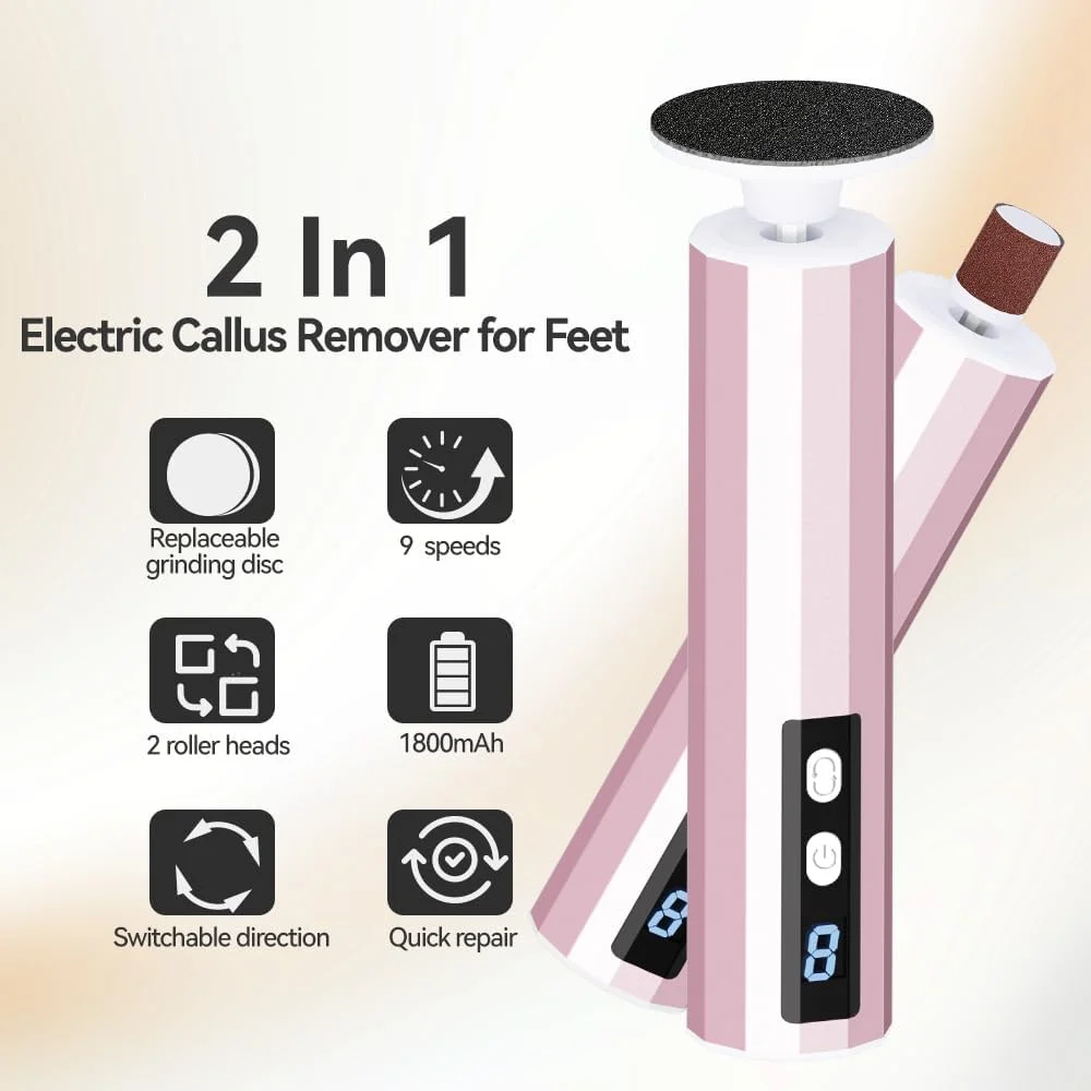 سوهان برقی پینه پا YUNRUO، 2 در 1، دارای 9 سرعت، ابزار پدیکور پا، ابزار سنگ پای سمباده ای جایگزین برای پوست مرده (رزگلد) سوهان برقی پینه پا YUNRUO، 2 در 1، دارای 9 سرعت، ابزار پدیکور پا، ابزار سنگ پای سمباده ای جایگزین برای پوست مرده (رزگلد)