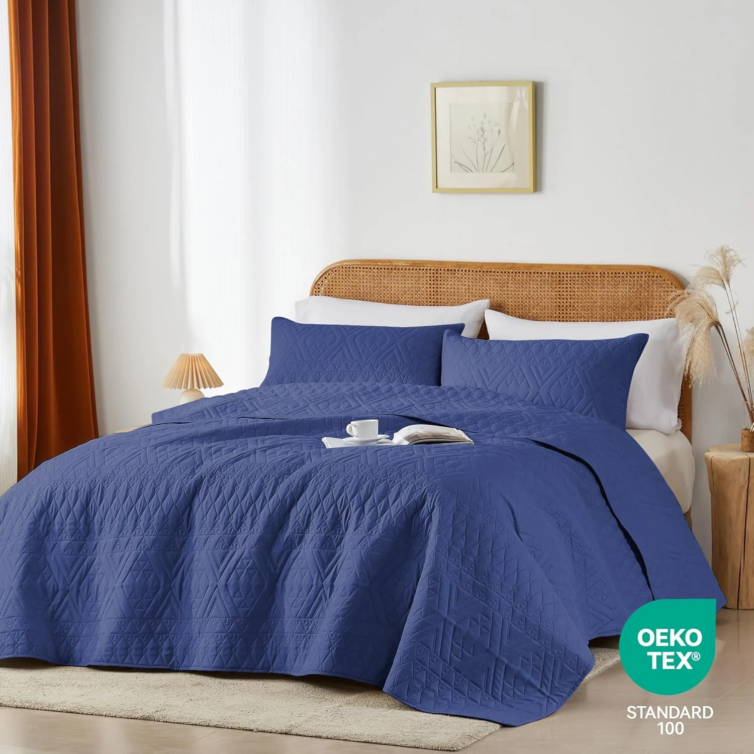 ست روتختی لحاف دار سایز کینگ/کال کینگ آکیالا، آبی سرمه ای، ملحفه میکروفایبر نرم و سبک، ست رو تختی طرح هندسی مدرن برای تمام فصول، 3 تکه (1 لحاف، 2 روبالشی)