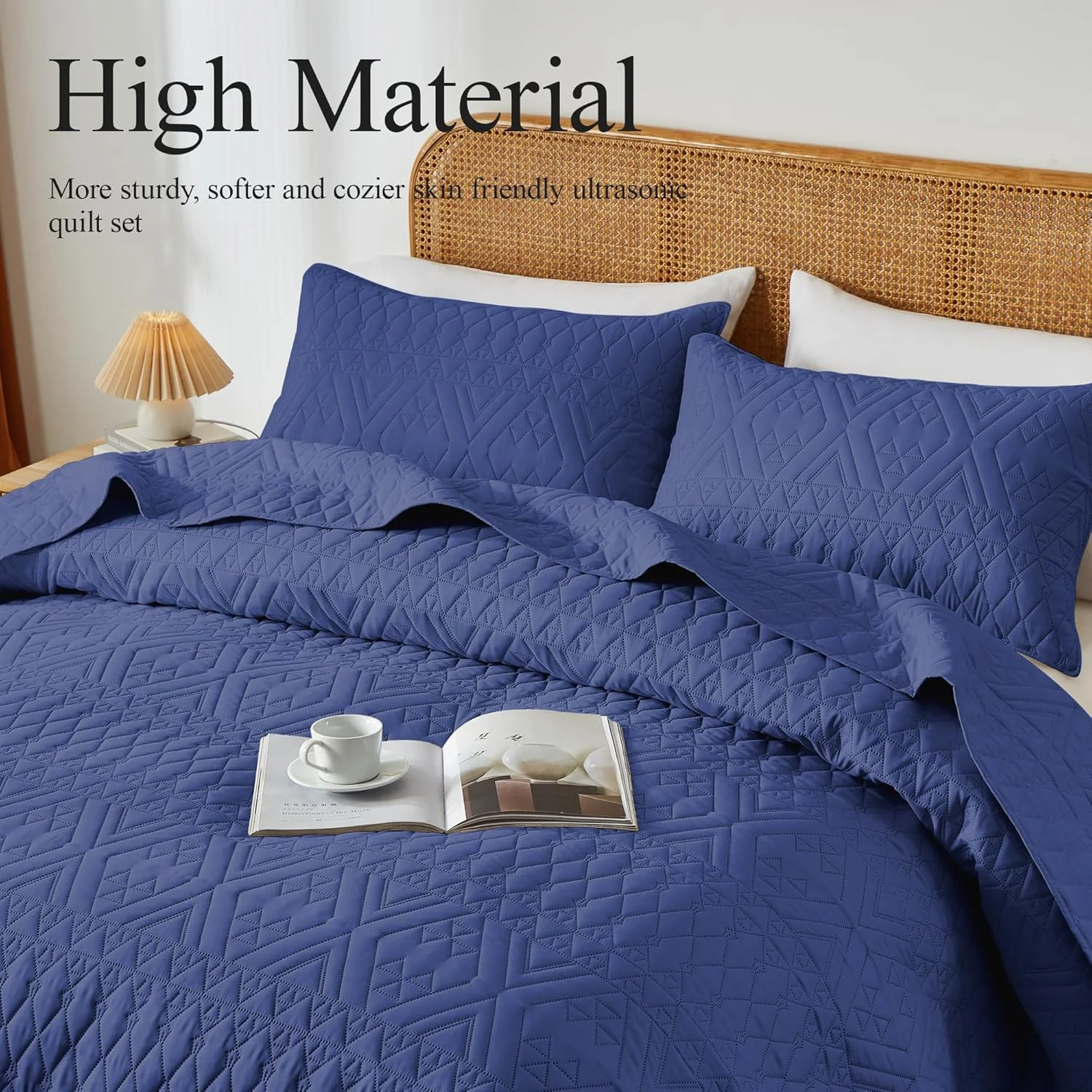 ست روتختی لحاف دار سایز کینگ/کال کینگ آکیالا، آبی سرمه ای، ملحفه میکروفایبر نرم و سبک، ست رو تختی طرح هندسی مدرن برای تمام فصول، 3 تکه (1 لحاف، 2 روبالشی)
