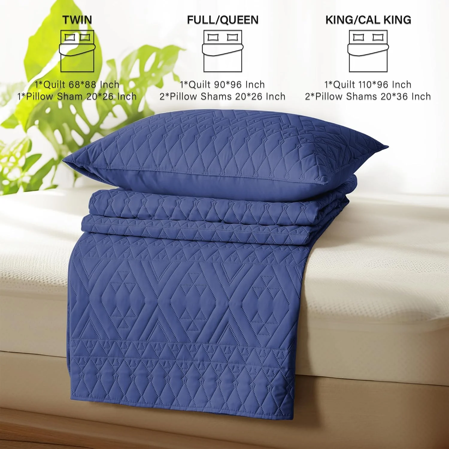 ست روتختی لحاف دار سایز کینگ/کال کینگ آکیالا، آبی سرمه ای، ملحفه میکروفایبر نرم و سبک، ست رو تختی طرح هندسی مدرن برای تمام فصول، 3 تکه (1 لحاف، 2 روبالشی)