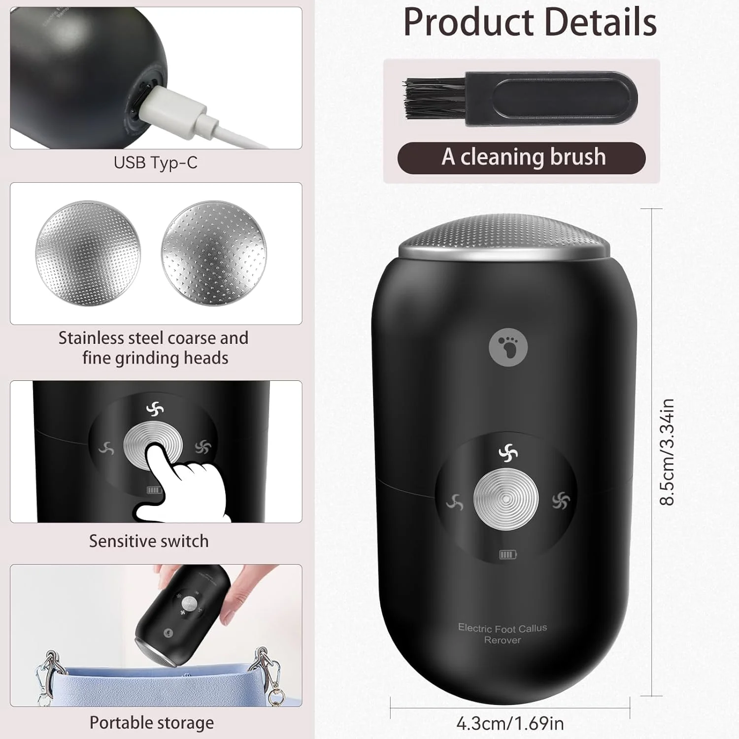 Hard Skin Remover Foot Electric File, Callus Remover for Feet, Rechargeable Foot Grinder with Three Speed Settings, Ideal Pedicure Set for Foot Care, Dry Skin and Callus Removal,Matte Black Hard Skin Remover Foot Electric File, Callus Remover for Feet, Rechargeable Foot Grinder with Three Speed Settings, Ideal Pedicure Set for Foot Care, Dry Skin and Callus Removal,Matte Black