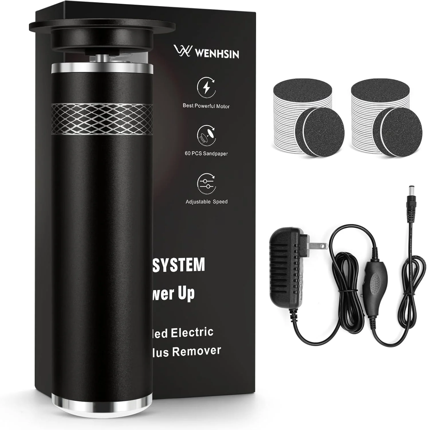 سوهان برقی پینه پا ارتقا یافته، فایل پا با سرعت قابل تنظیم، ابزار پدیکور با 60 دیسک سمباده برای از بین بردن پوست مرده، پوست ترک خورده و پوست خشک، هدیه ایده آل - مشکی