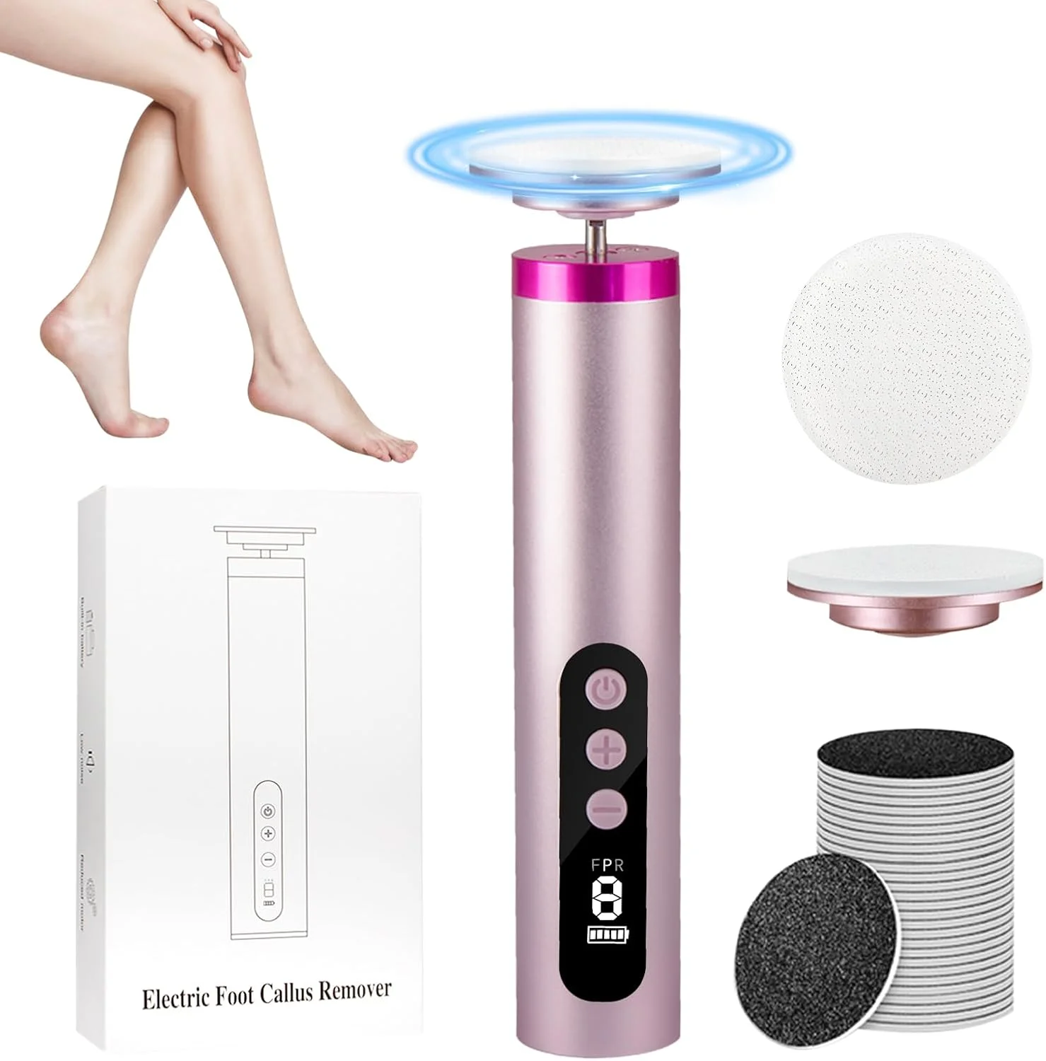 سوهان برقی پدیکور پا - سوهان برقی بی سیم پا با 9 تنظیم سرعت، شارژ Type-C، ابزار پدیکور برای پوست مرده - صورتی