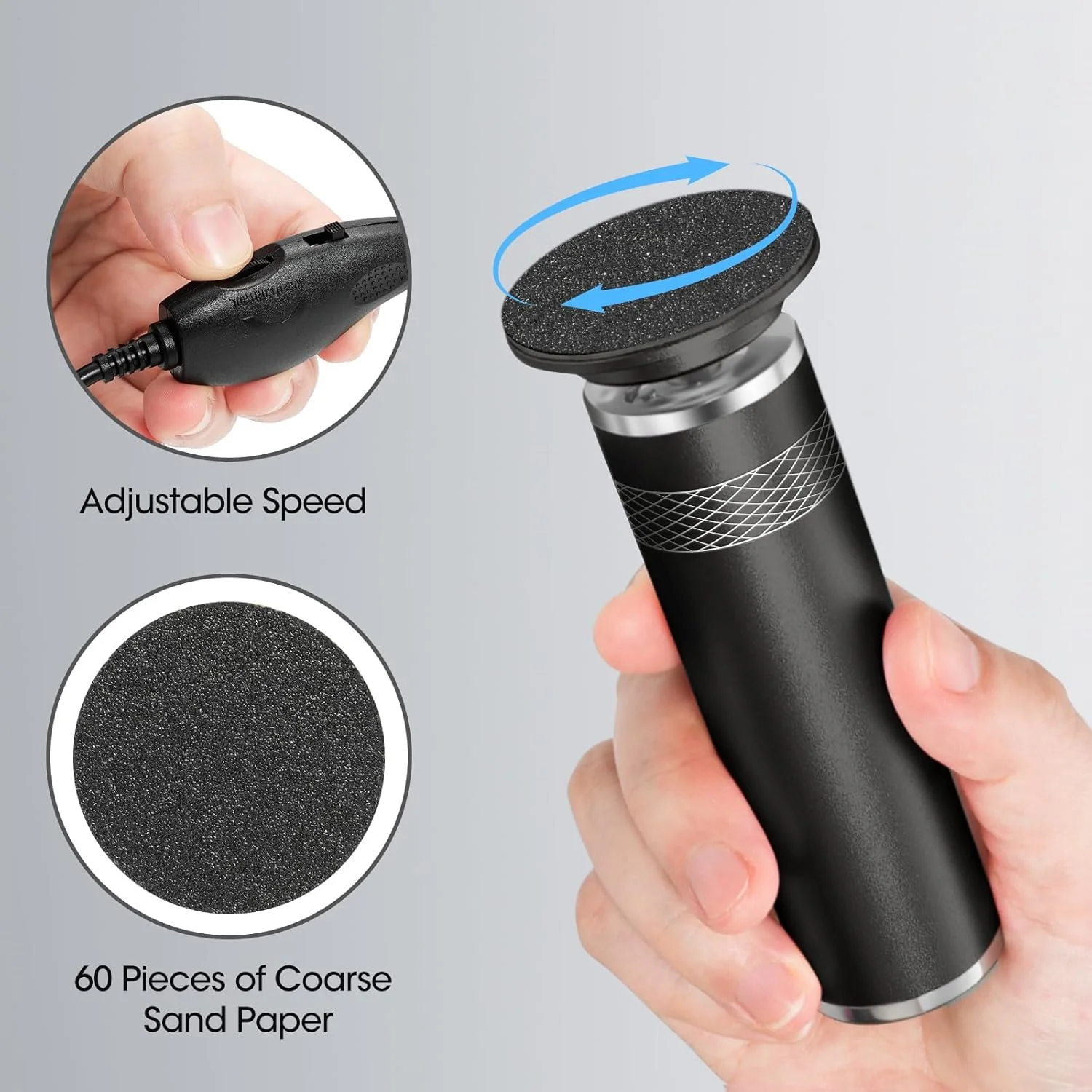 سوهان برقی پینه پا ارتقا یافته، فایل پا با سرعت قابل تنظیم، ابزار پدیکور با 60 دیسک سمباده برای از بین بردن پوست مرده، پوست ترک خورده و پوست خشک، هدیه ایده آل - مشکی سوهان برقی پینه پا ارتقا یافته، فایل پا با سرعت قابل تنظیم، ابزار پدیکور با 60 دیسک سمباده برای از بین بردن پوست مرده، پوست ترک خورده و پوست خشک، هدیه ایده آل - مشکی