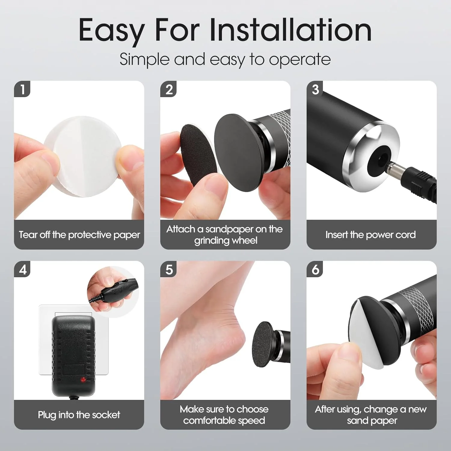 سوهان برقی پینه پا ارتقا یافته، فایل پا با سرعت قابل تنظیم، ابزار پدیکور با 60 دیسک سمباده برای از بین بردن پوست مرده، پوست ترک خورده و پوست خشک، هدیه ایده آل - مشکی سوهان برقی پینه پا ارتقا یافته، فایل پا با سرعت قابل تنظیم، ابزار پدیکور با 60 دیسک سمباده برای از بین بردن پوست مرده، پوست ترک خورده و پوست خشک، هدیه ایده آل - مشکی