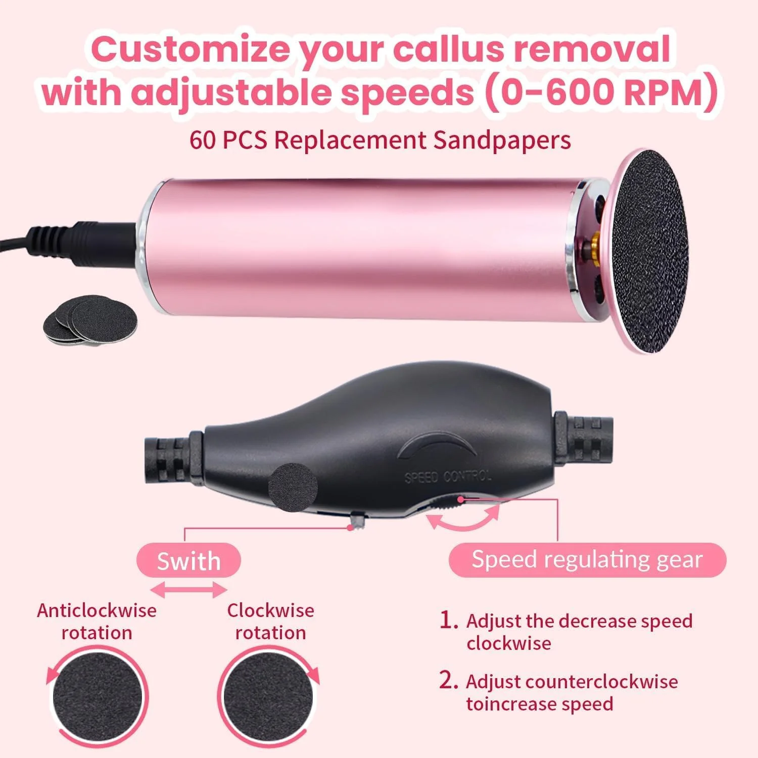 سوهان برقی پینه پا Umikk، سوهان برقی حرفه ای با سرعت قابل تنظیم، ست پدیکور با 6 سرعت قابل تنظیم (صورتی) سوهان برقی پینه پا Umikk، سوهان برقی حرفه ای با سرعت قابل تنظیم، ست پدیکور با 6 سرعت قابل تنظیم (صورتی)
