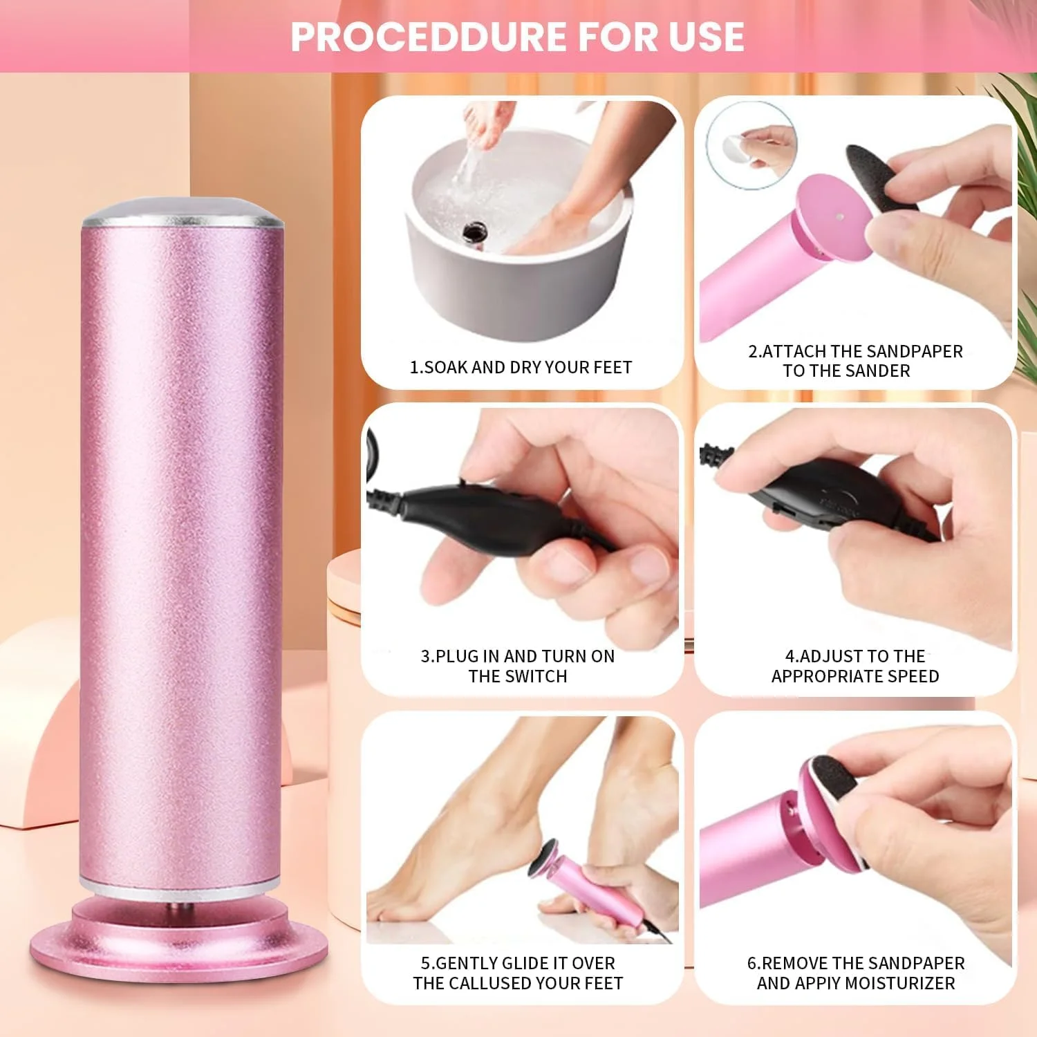 سوهان برقی پینه پا Umikk، سوهان برقی حرفه ای با سرعت قابل تنظیم، ست پدیکور با 6 سرعت قابل تنظیم (صورتی) سوهان برقی پینه پا Umikk، سوهان برقی حرفه ای با سرعت قابل تنظیم، ست پدیکور با 6 سرعت قابل تنظیم (صورتی)