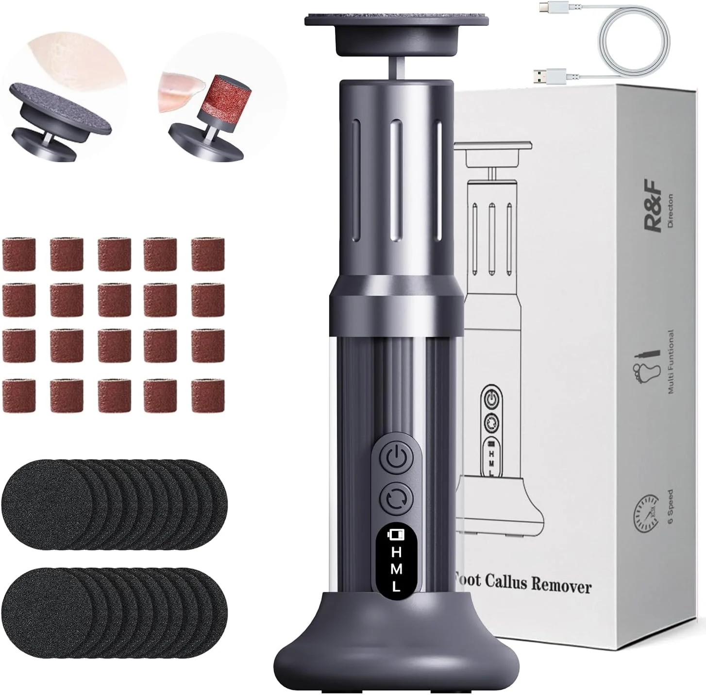 سوهان برقی پینه TABKSOLA، سوهان برقی 2 در 1 پا، موثر در برابر پوست مرده، پینه های قوی و ترک خوردگی و خشکی پا