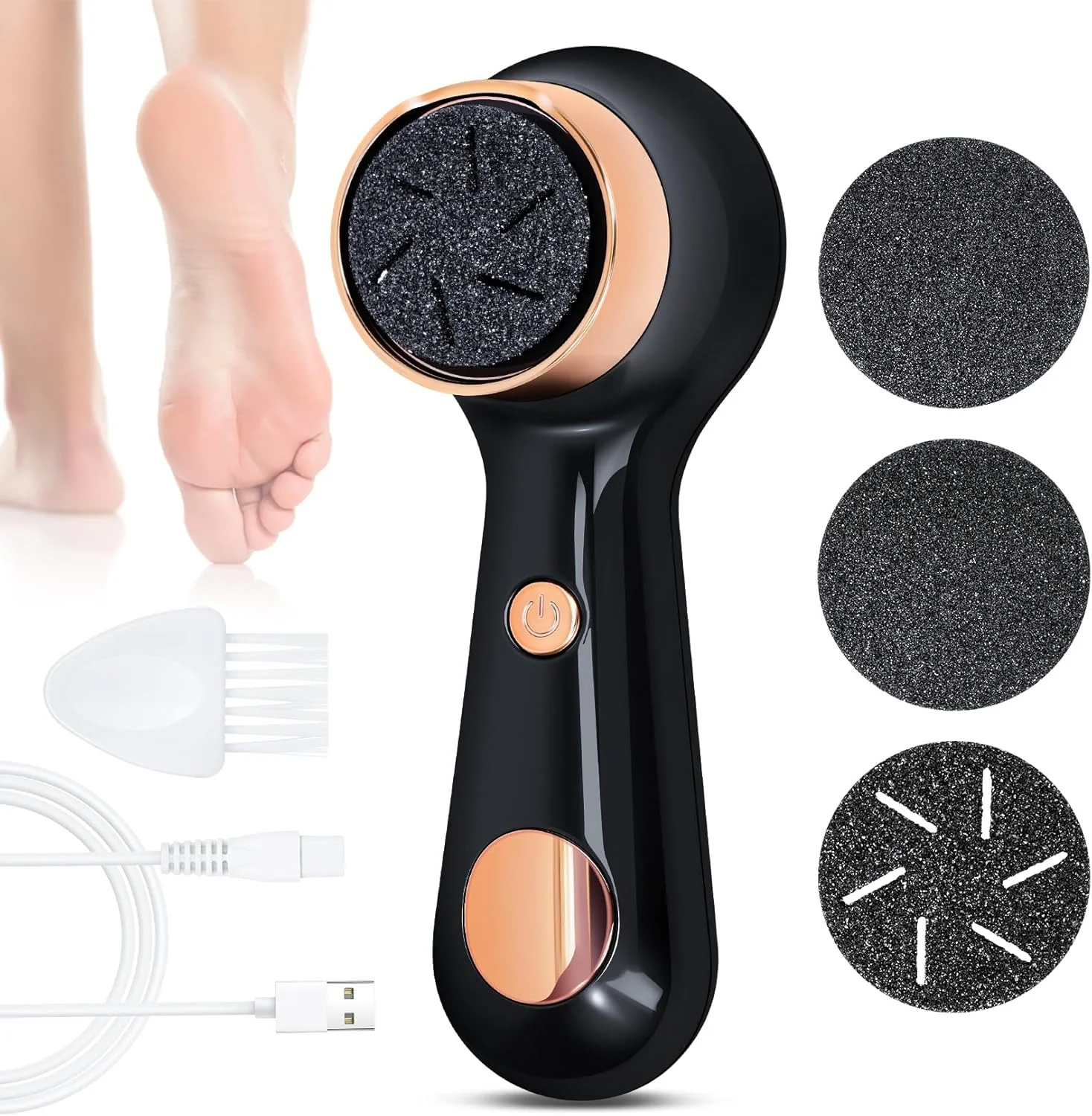 سوهان برقی پینه پا تودو، ابزار پدیکور برقی قابل تنظیم سرعت، ضد آب و قابل شارژ برای از بین بردن پوست مرده پا (مشکی)