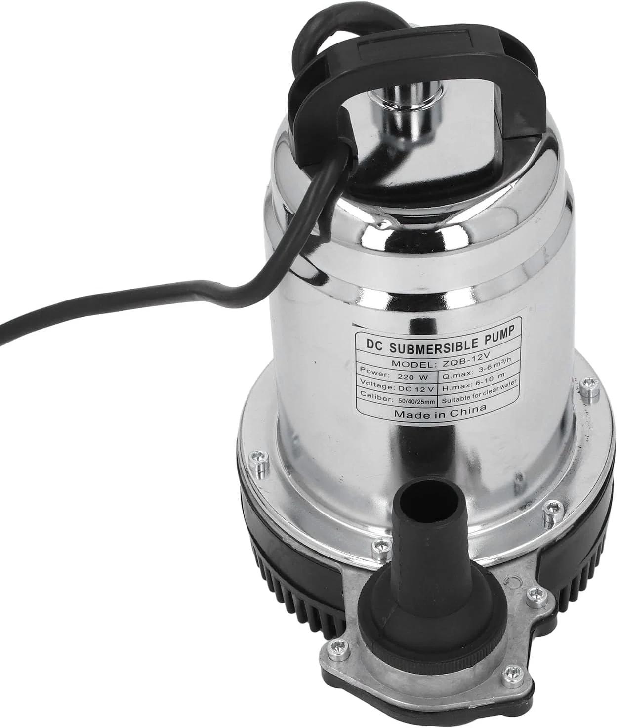 Phefop DC Submersible Pump, Stainless Steel Housing, Powerful Copper Motor, ABS Filter Mesh,Centrifugal Impeller Pump, 220W DC 12V Submersible with 1in 1.5in 2in Outlet
