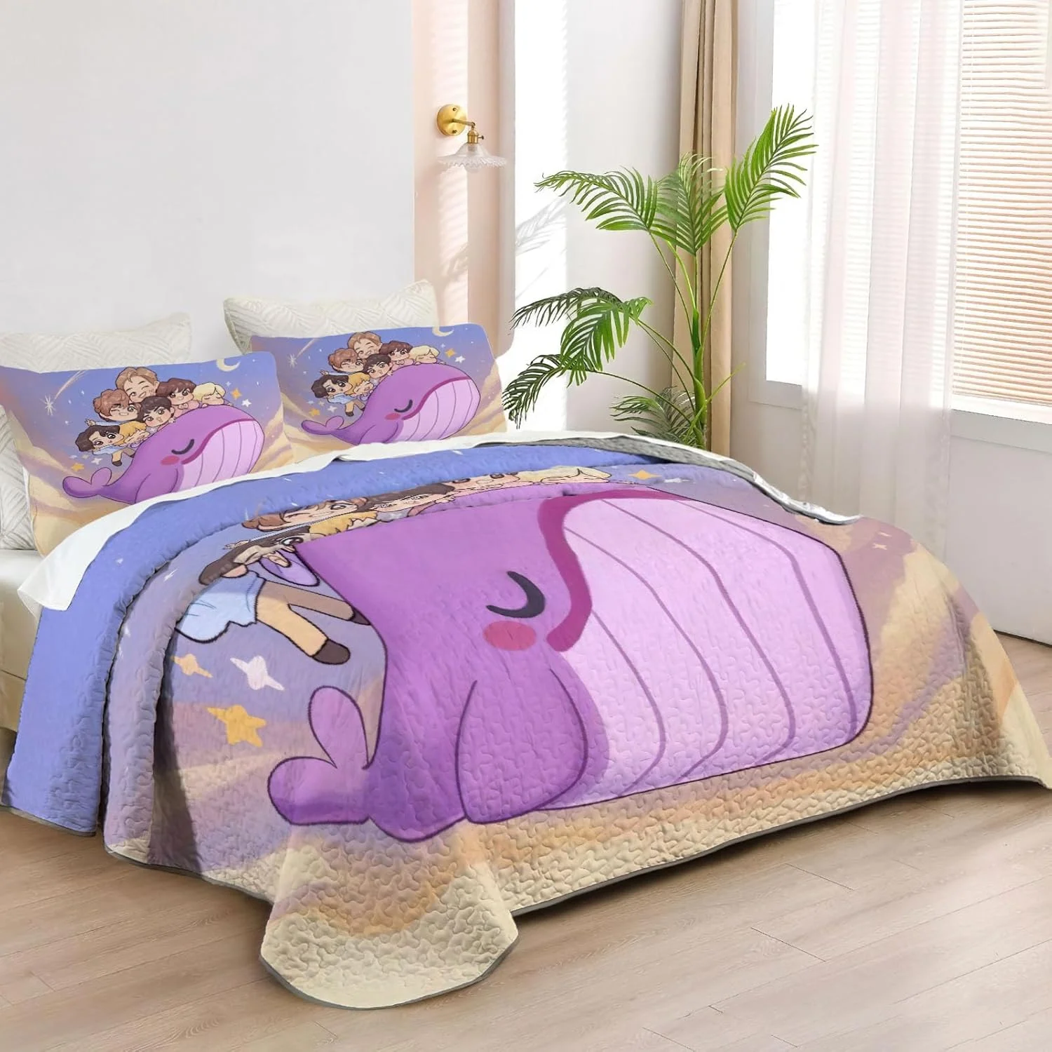 روتختی طرح گروه کی پاپ آلنجوی، سایز کویین، مدل ملودی سون، پارچه قابل شستشو به همراه 2 روبالشتی SC00116-007