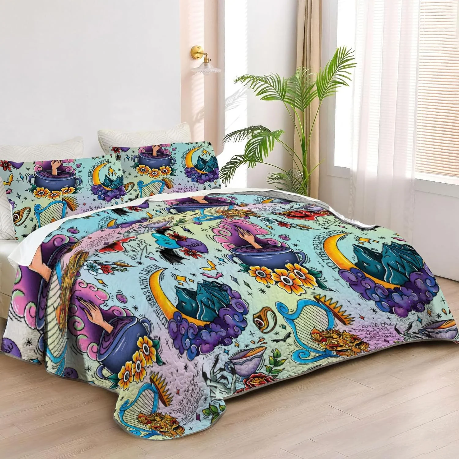 روتختی لحافی سایز کوئین Allenjoy طرح افسانه ای جنگ، ست روتختی جادویی و عاشقانه، روکش لحاف پارچه ای قابل شستشو با 2 روبالشتی SC00015-007