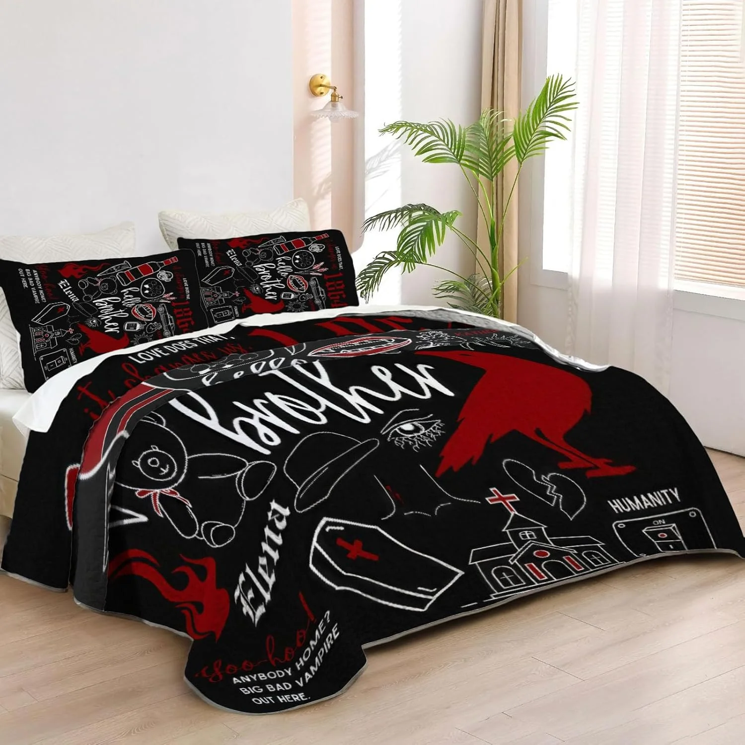 رو تختی آلنجوی طرح خون آشام سایز دوقلو، ست روتختی عرفانی، لحاف پارچه ای قابل شستشو با 1 روبالشی SC00154-007