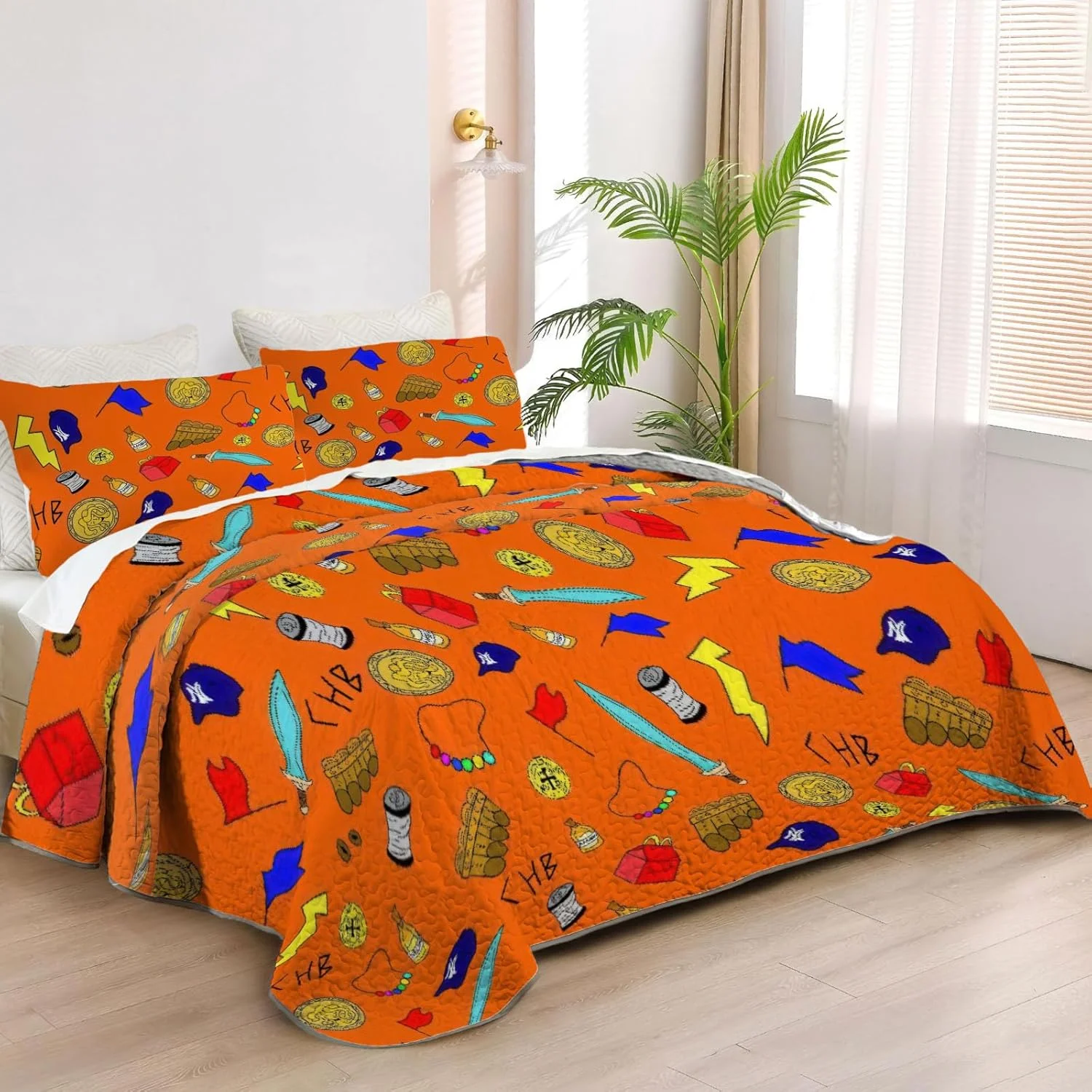 روتختی و لحاف دو نفره آلنجوی طرح ماجراهای نیمه خدا، ست روتختی قهرمانان یونانی، پارچه لحاف قابل شستشو با 1 روبالشی SC00035-007