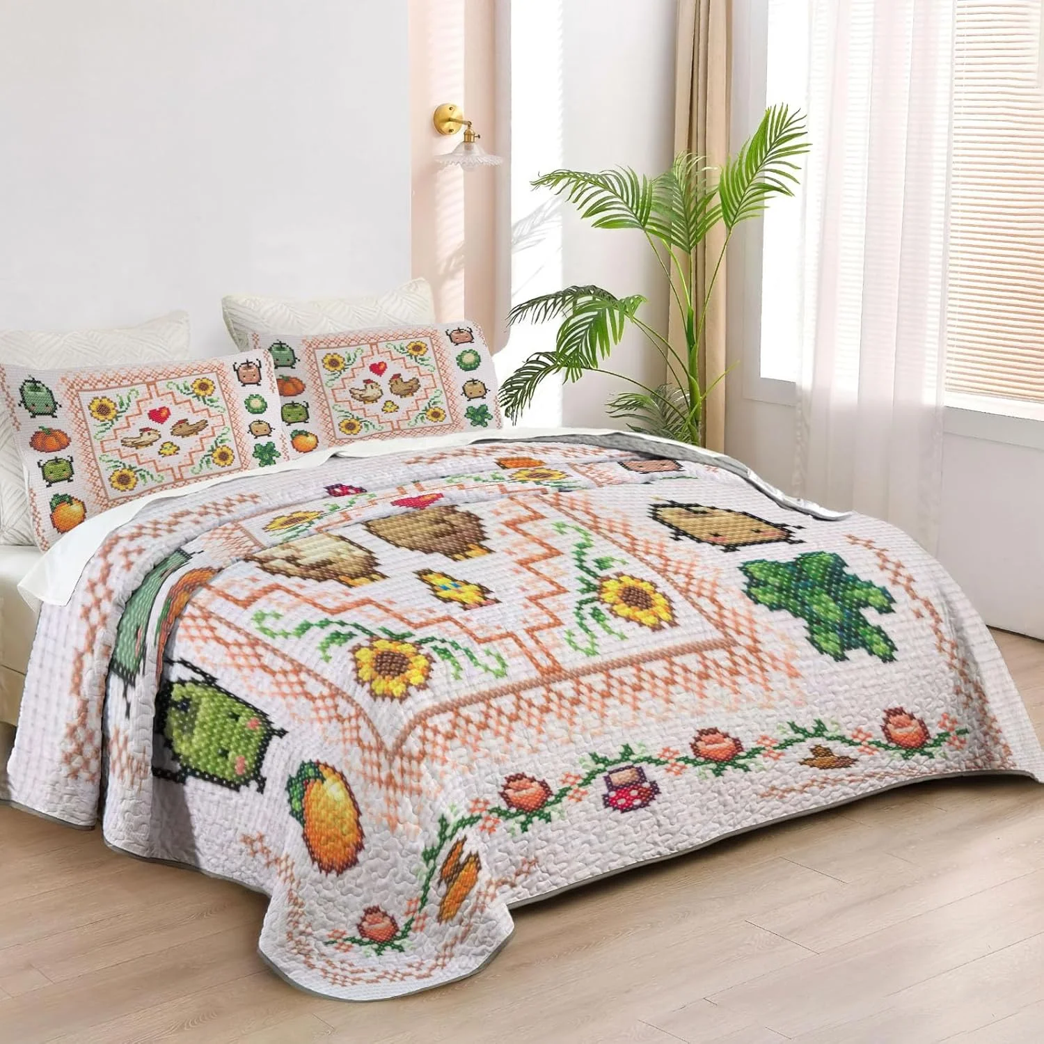 رو تختی طرح مزرعه ماجراجویی سایز کینگ Allenjoy، ست روتختی بازی، لحاف پارچه ای قابل شستشو با 2 روبالشتی SC00094-007