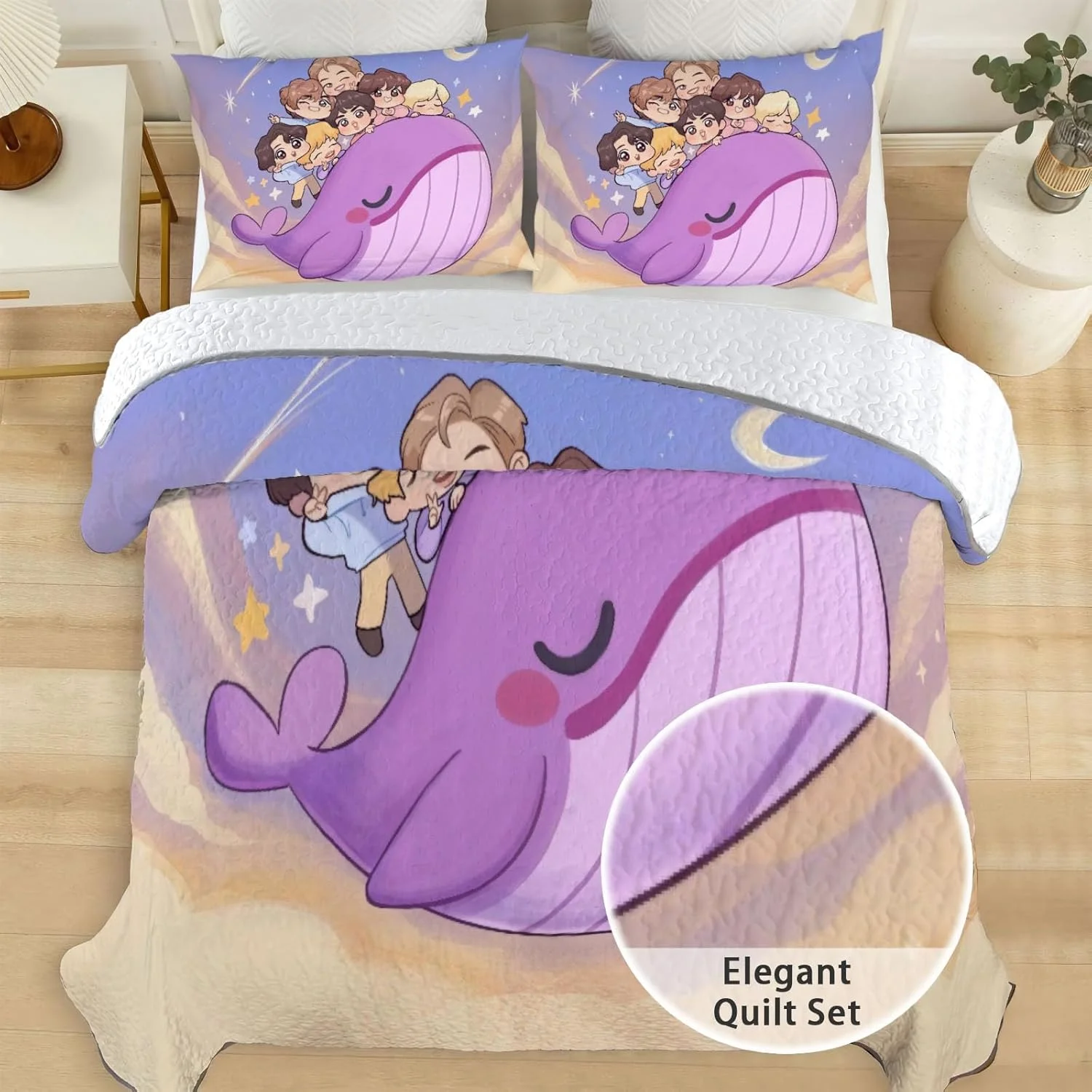 روتختی طرح گروه کی پاپ آلنجوی، سایز کویین، مدل ملودی سون، پارچه قابل شستشو به همراه 2 روبالشتی SC00116-007