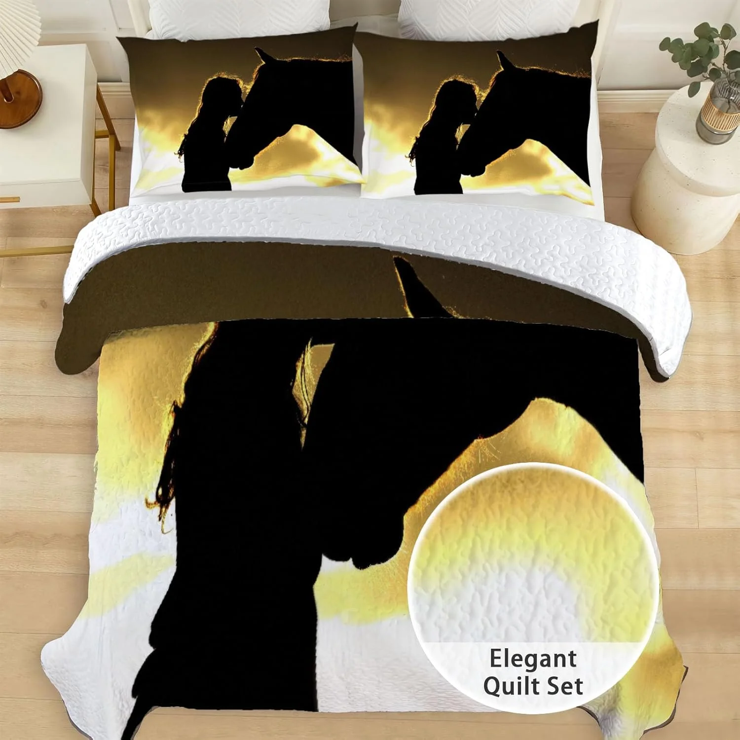 روتختی طرح اسب سایز کینگ Allenjoy، ست ملحفه پارچه ای قابل شستشو به همراه 2 روبالشتی مدل SC00134-007