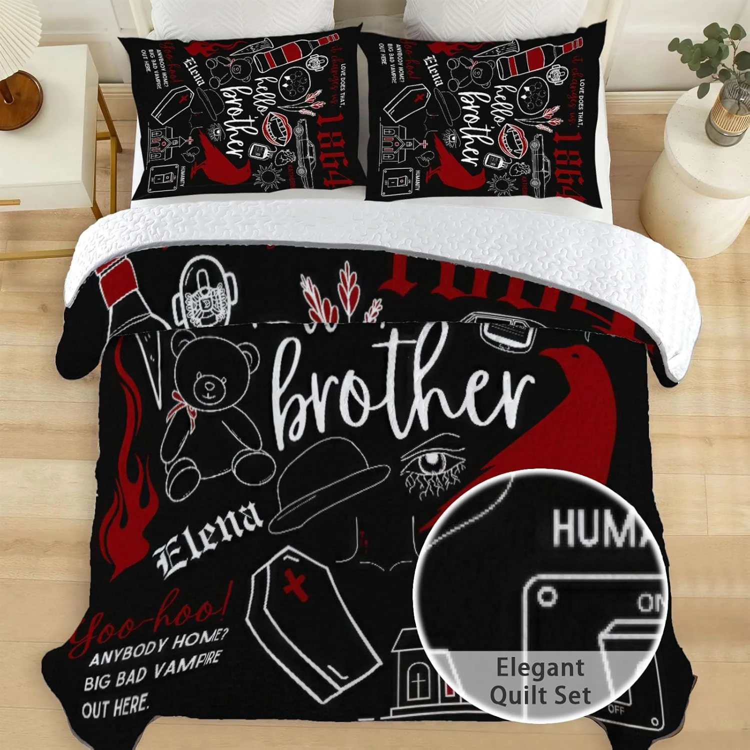 رو تختی آلنجوی طرح خون آشام سایز دوقلو، ست روتختی عرفانی، لحاف پارچه ای قابل شستشو با 1 روبالشی SC00154-007