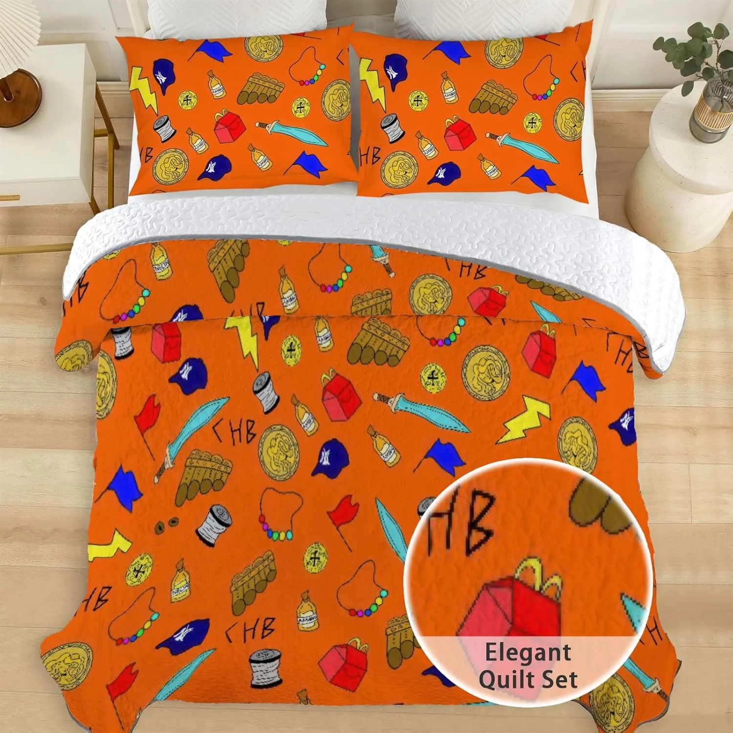 روتختی و لحاف دو نفره آلنجوی طرح ماجراهای نیمه خدا، ست روتختی قهرمانان یونانی، پارچه لحاف قابل شستشو با 1 روبالشی SC00035-007