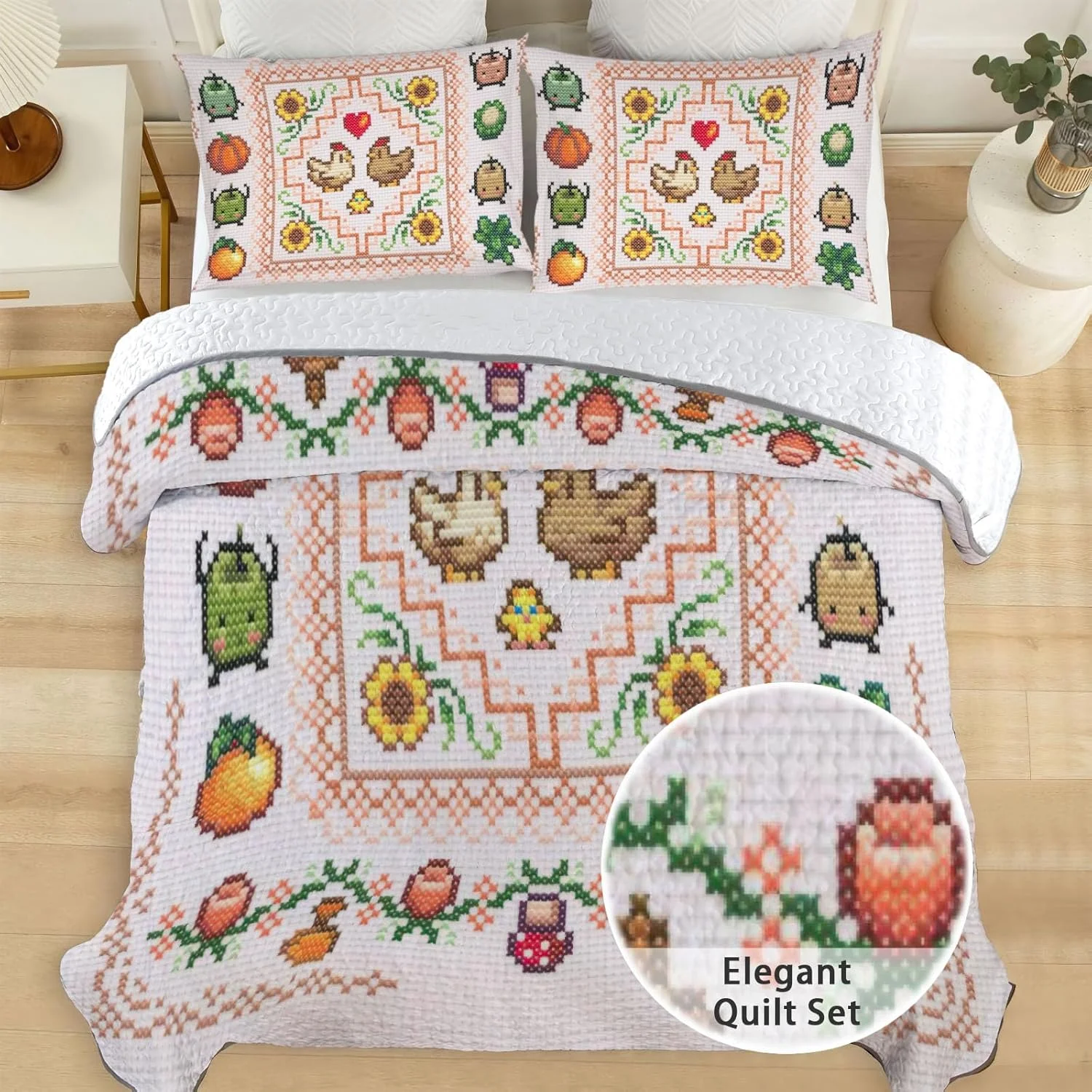 رو تختی طرح مزرعه ماجراجویی سایز کینگ Allenjoy، ست روتختی بازی، لحاف پارچه ای قابل شستشو با 2 روبالشتی SC00094-007