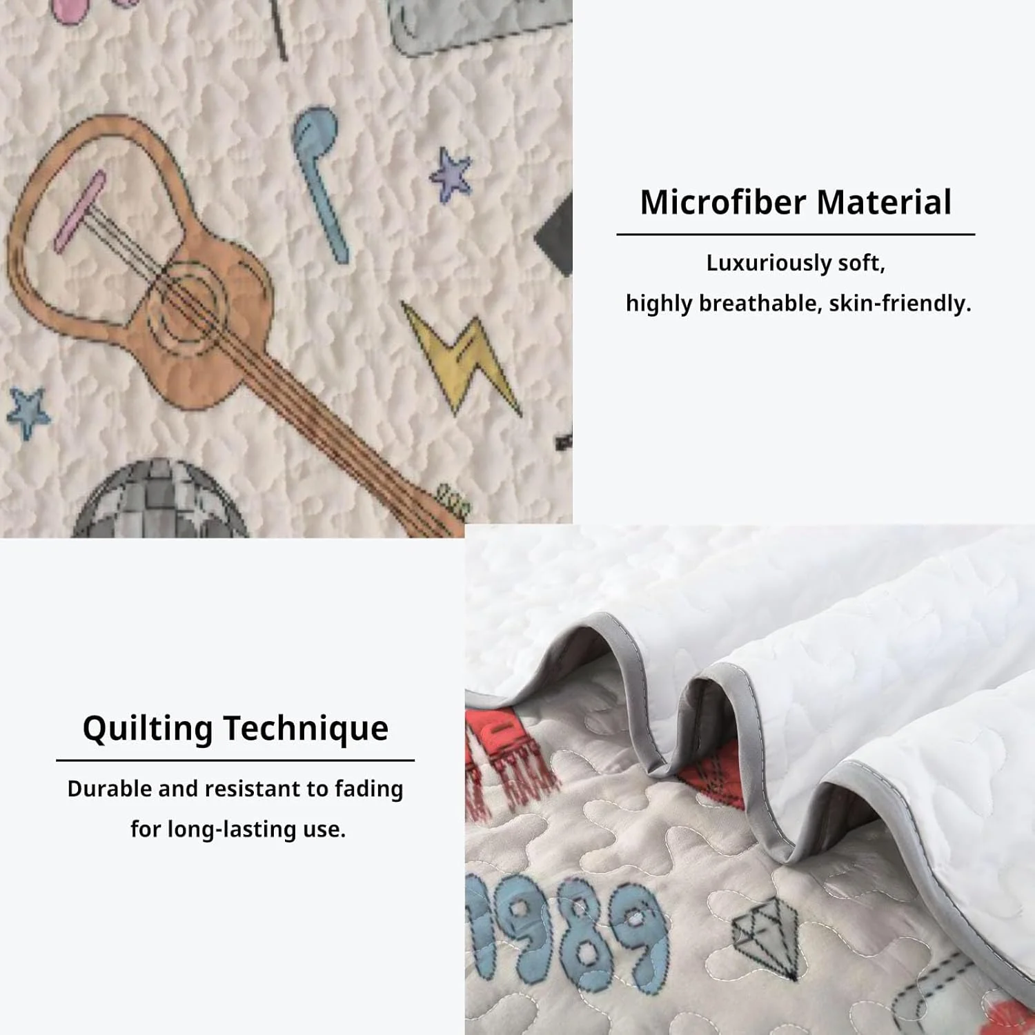 رو تختی طرح پاپ موزیک سایز کینگ آلنجوی، ست روتختی هنری، لحاف پارچه ای قابل شستشو با 2 روبالشی SC00009-007