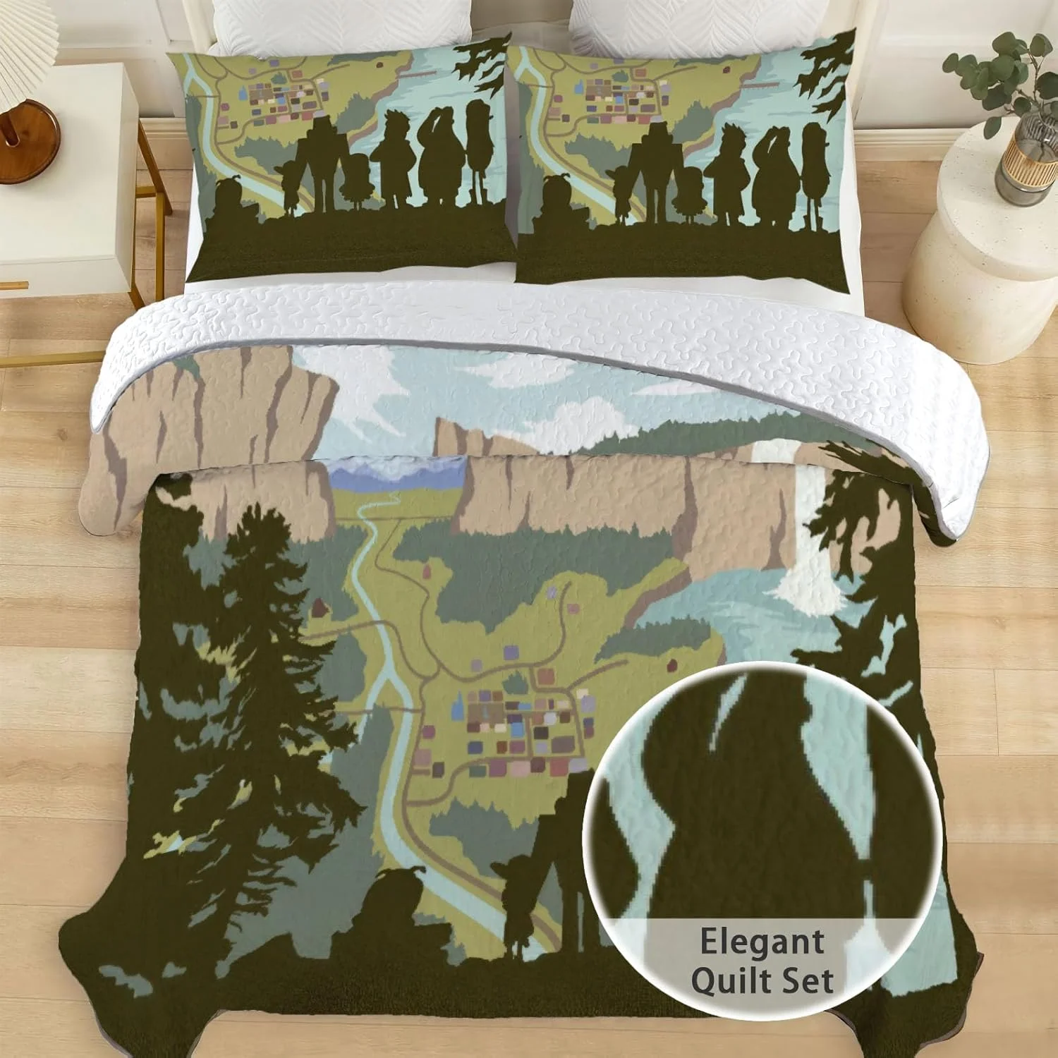 رو تختی دو نفره آلنجوی طرح ماجراجویی و رمز و راز، ست روتختی انیمه، لحاف پارچه ای قابل شستشو با 1 روبالشتی SC00383-007