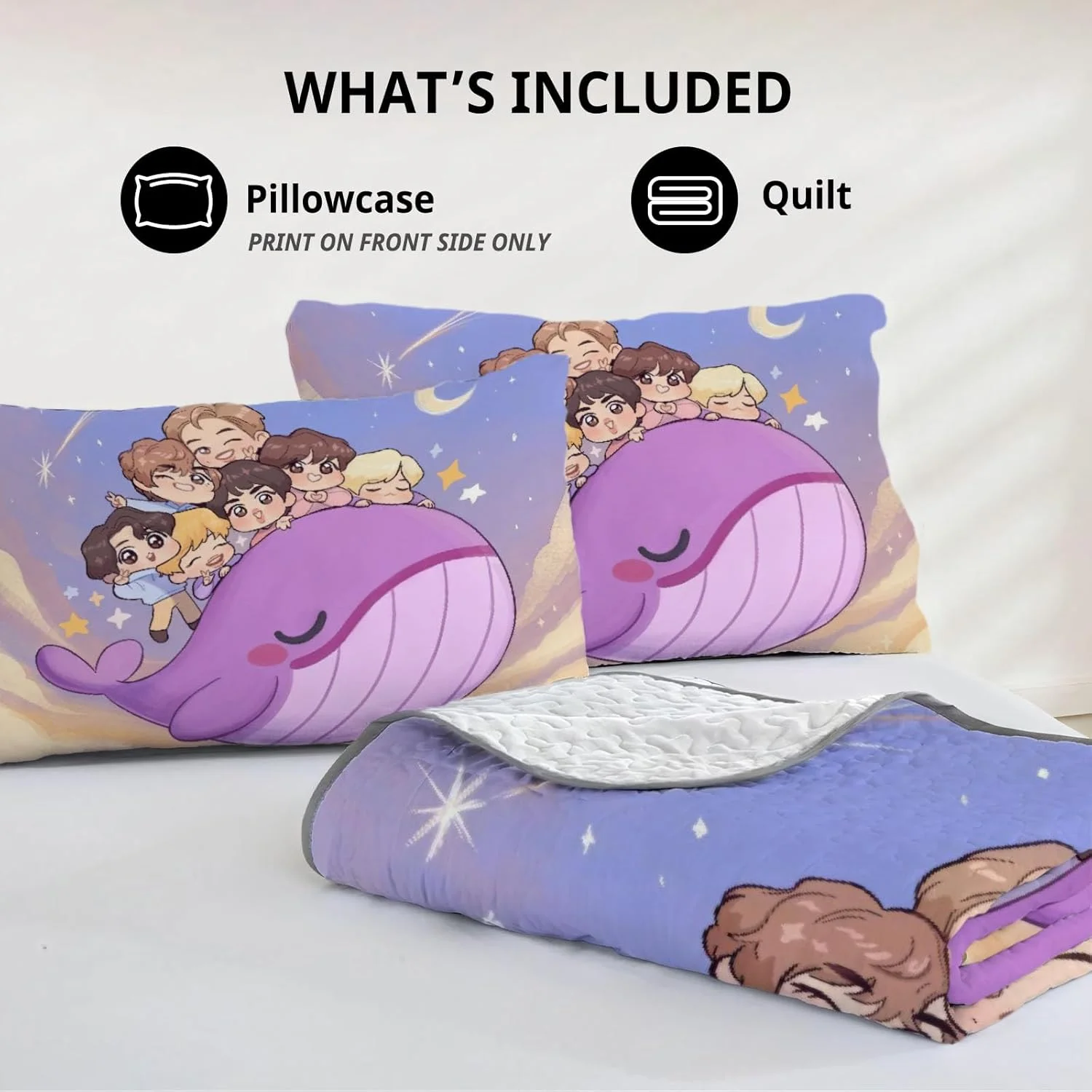 روتختی طرح گروه کی پاپ آلنجوی، سایز کویین، مدل ملودی سون، پارچه قابل شستشو به همراه 2 روبالشتی SC00116-007